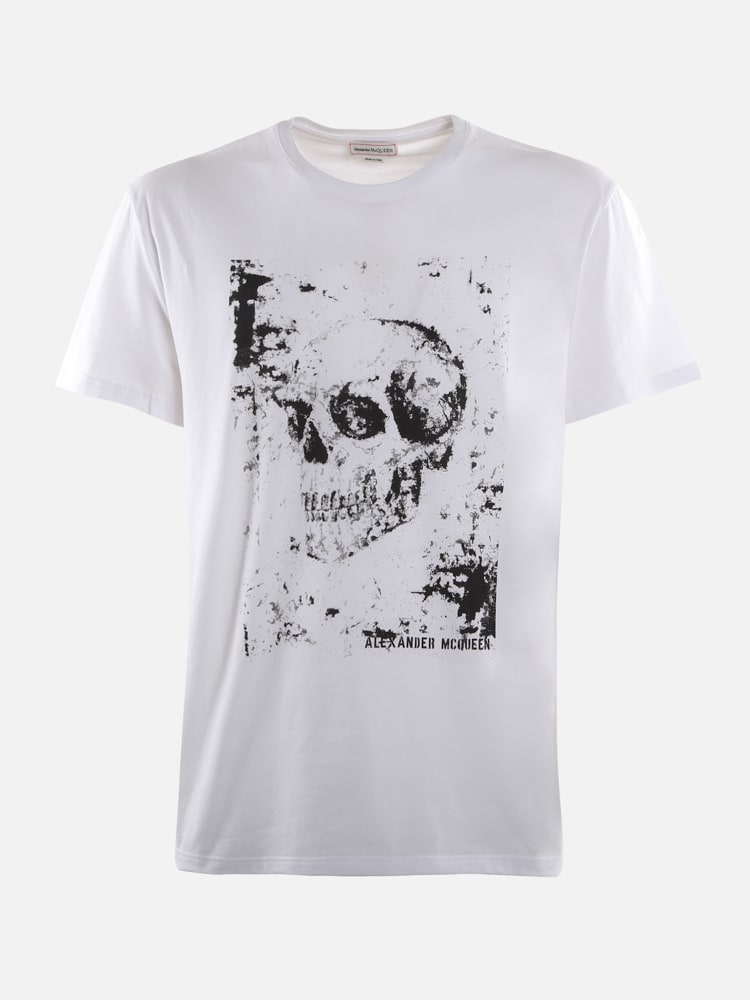 Alexander McQueen Cotton T-shirt With Contrasting Skull Print