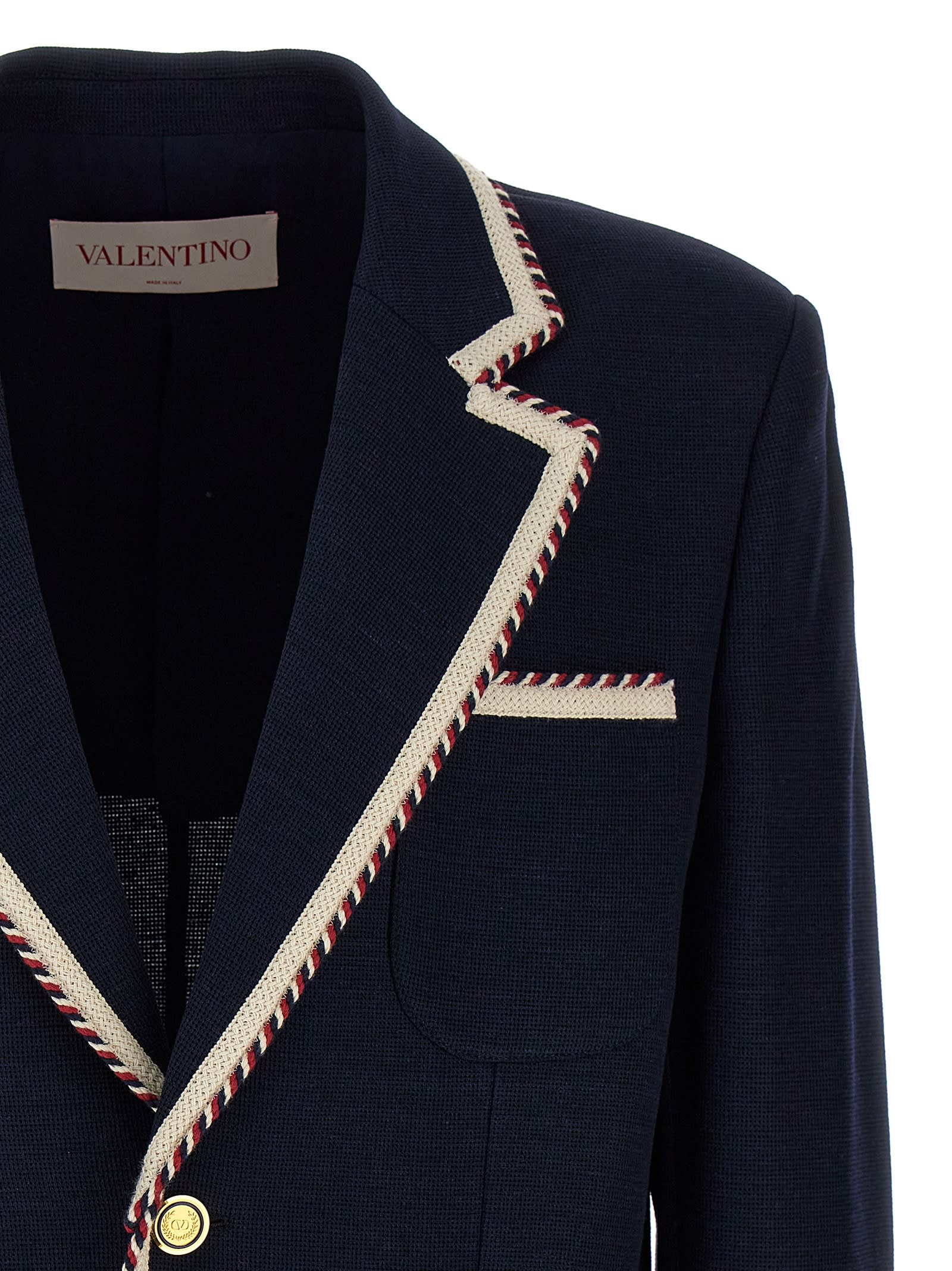 Valentino Blue Jersey Blazer With Torchon Piping In Blue