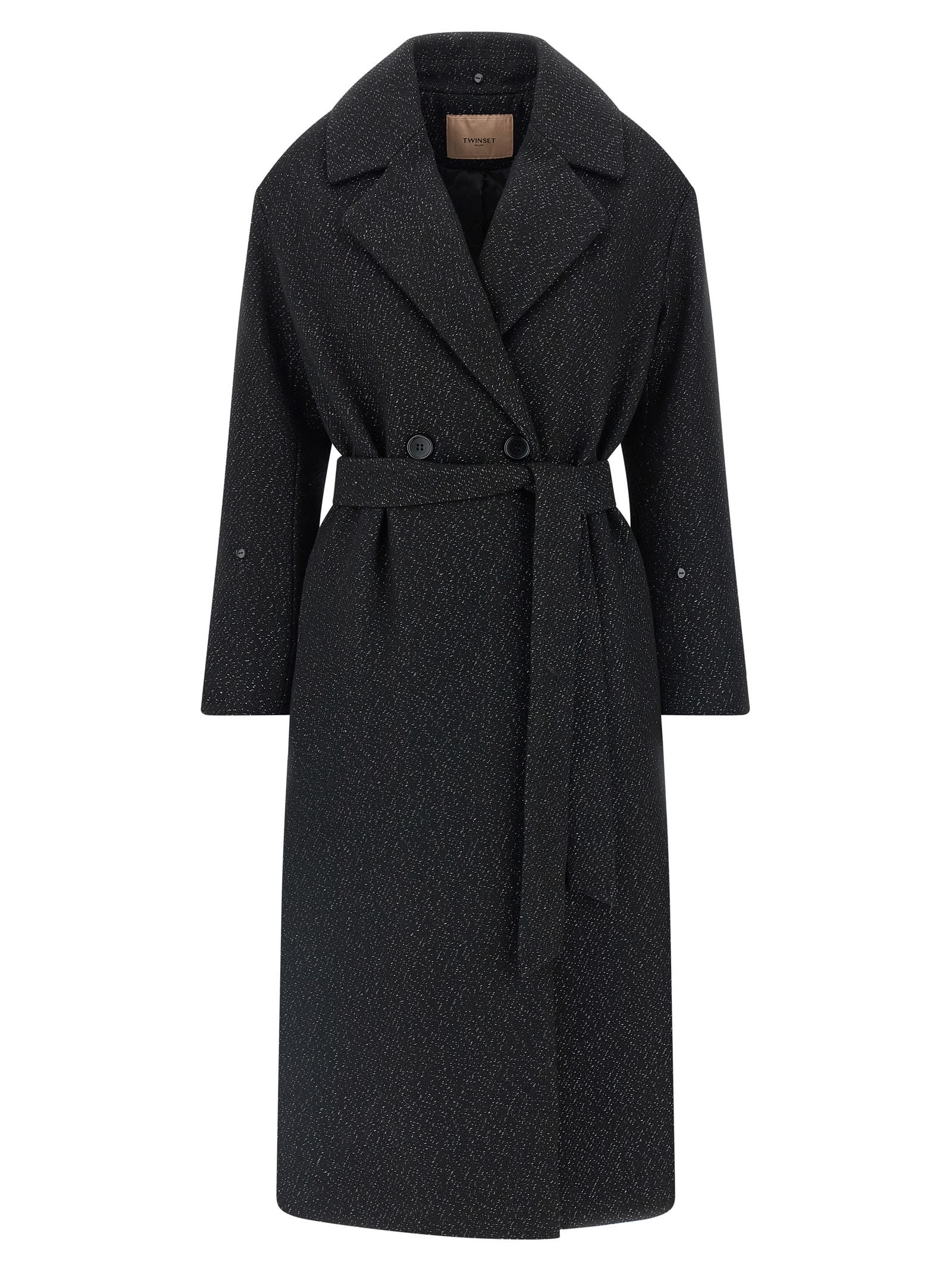 Twinset Lamé Thread Coat In Black