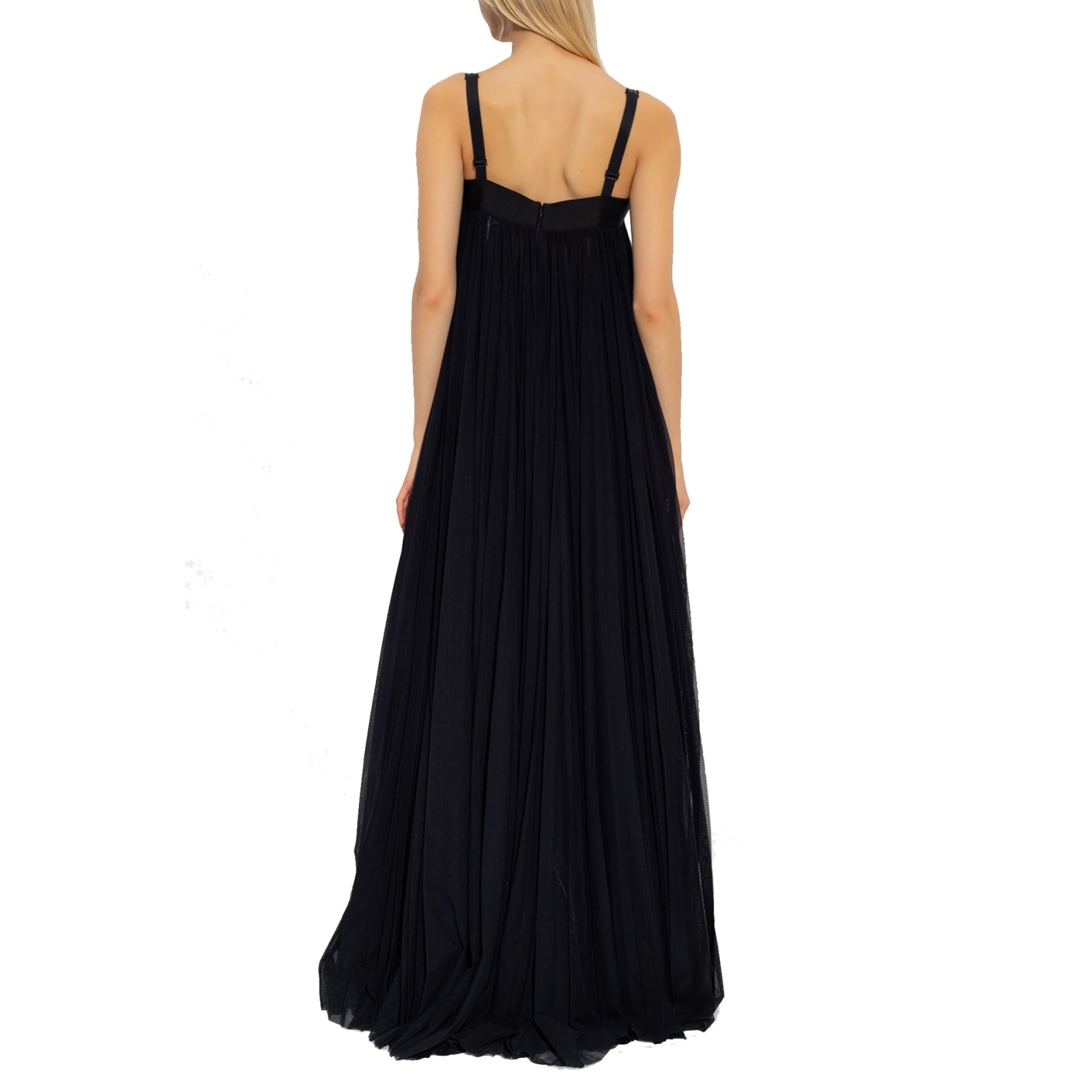 Dolce & Gabbana Open Front Pleated Tulle Gown In Black