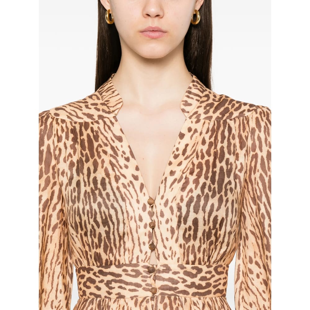 Zimmermann Cascadian Plunge Midi Dress In Brown