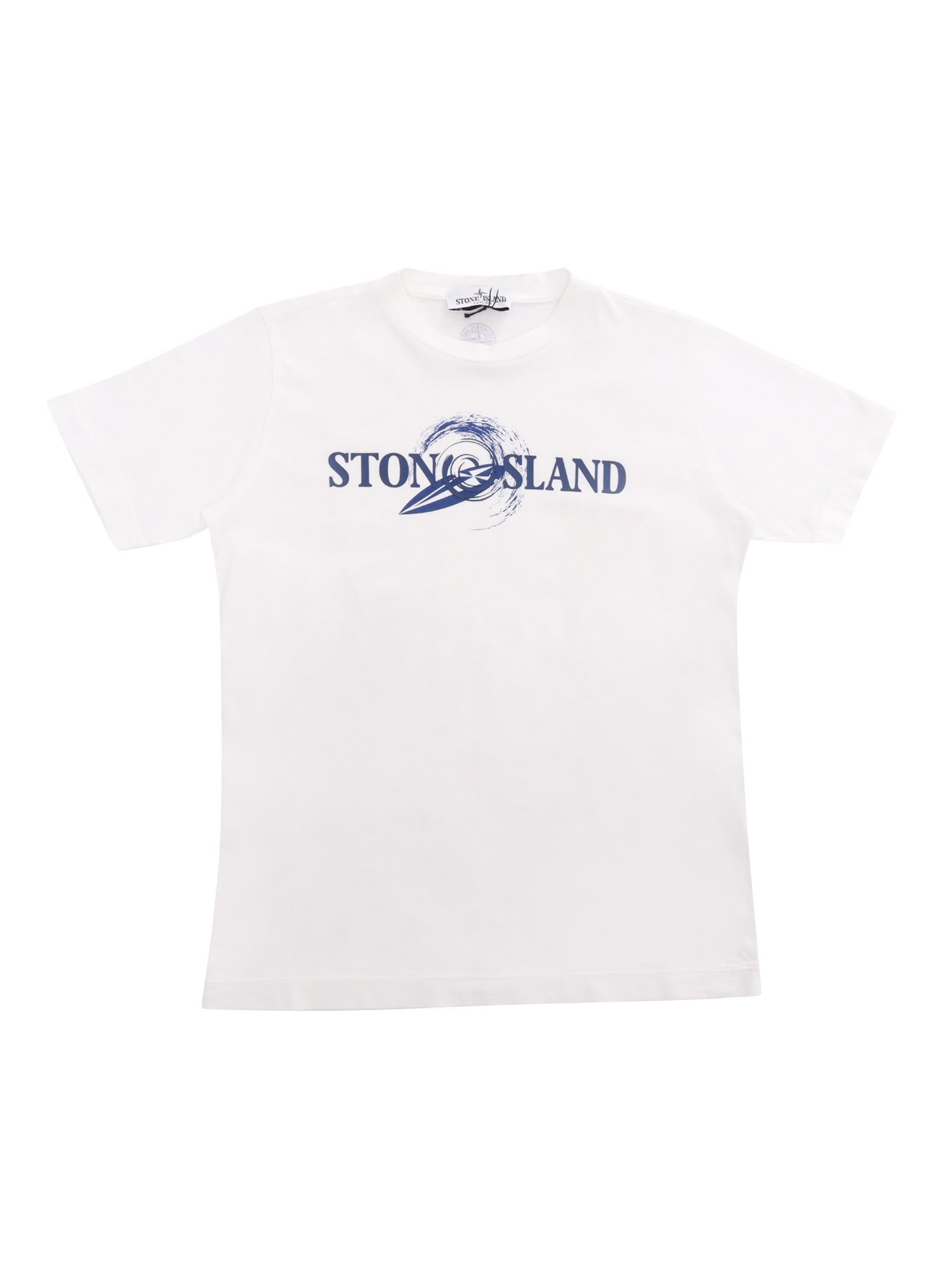 Stone Island Junior Kids' White T-shirt With Blue Prints