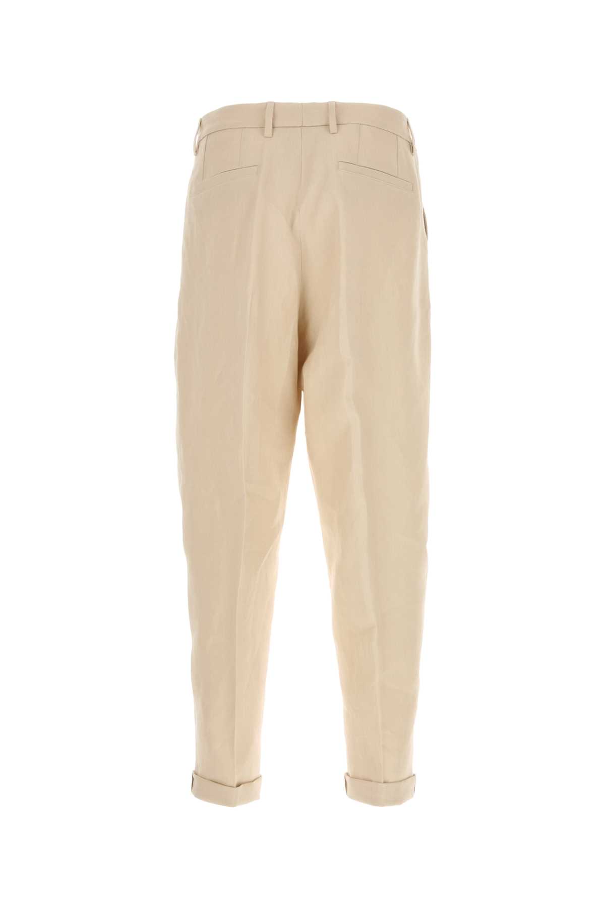 Dolce & Gabbana Stretch Cotton Pants With Branded Tag In Beigepastello