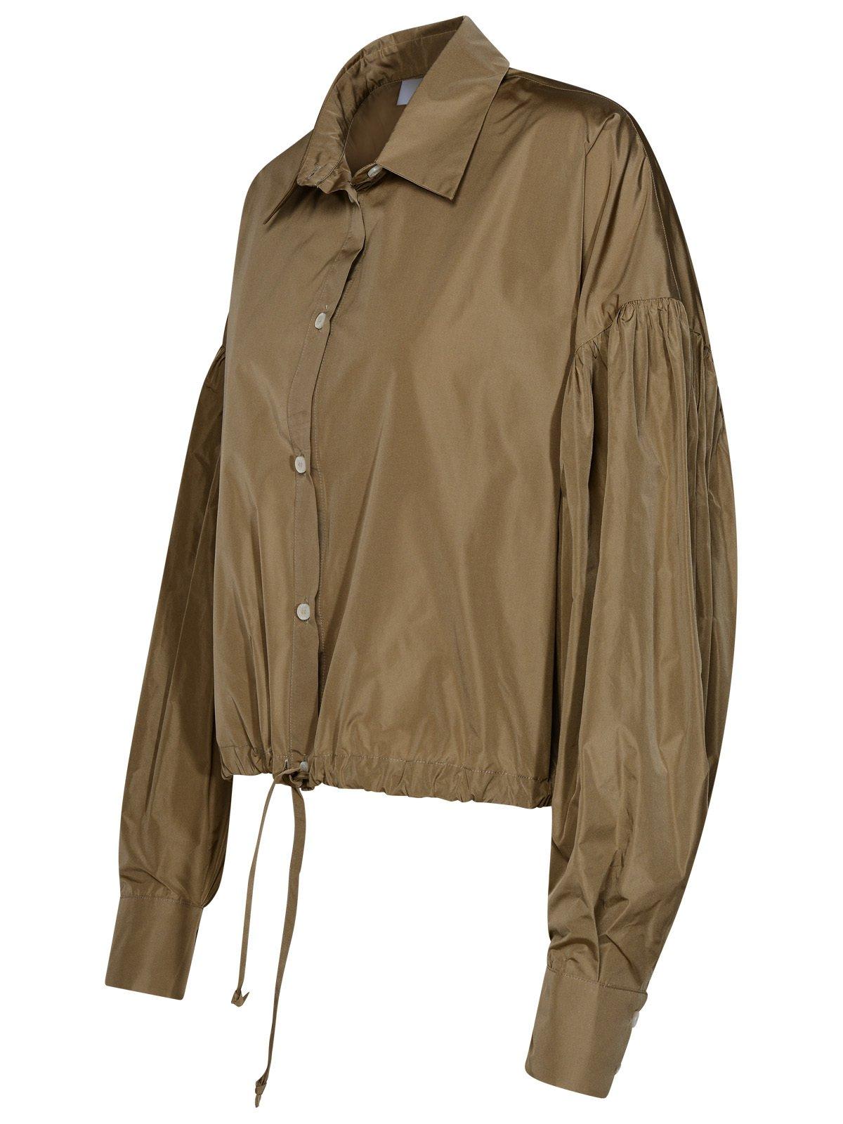 Msgm Draw Stringed Hem Puff-sleeved Shirt In Military Green