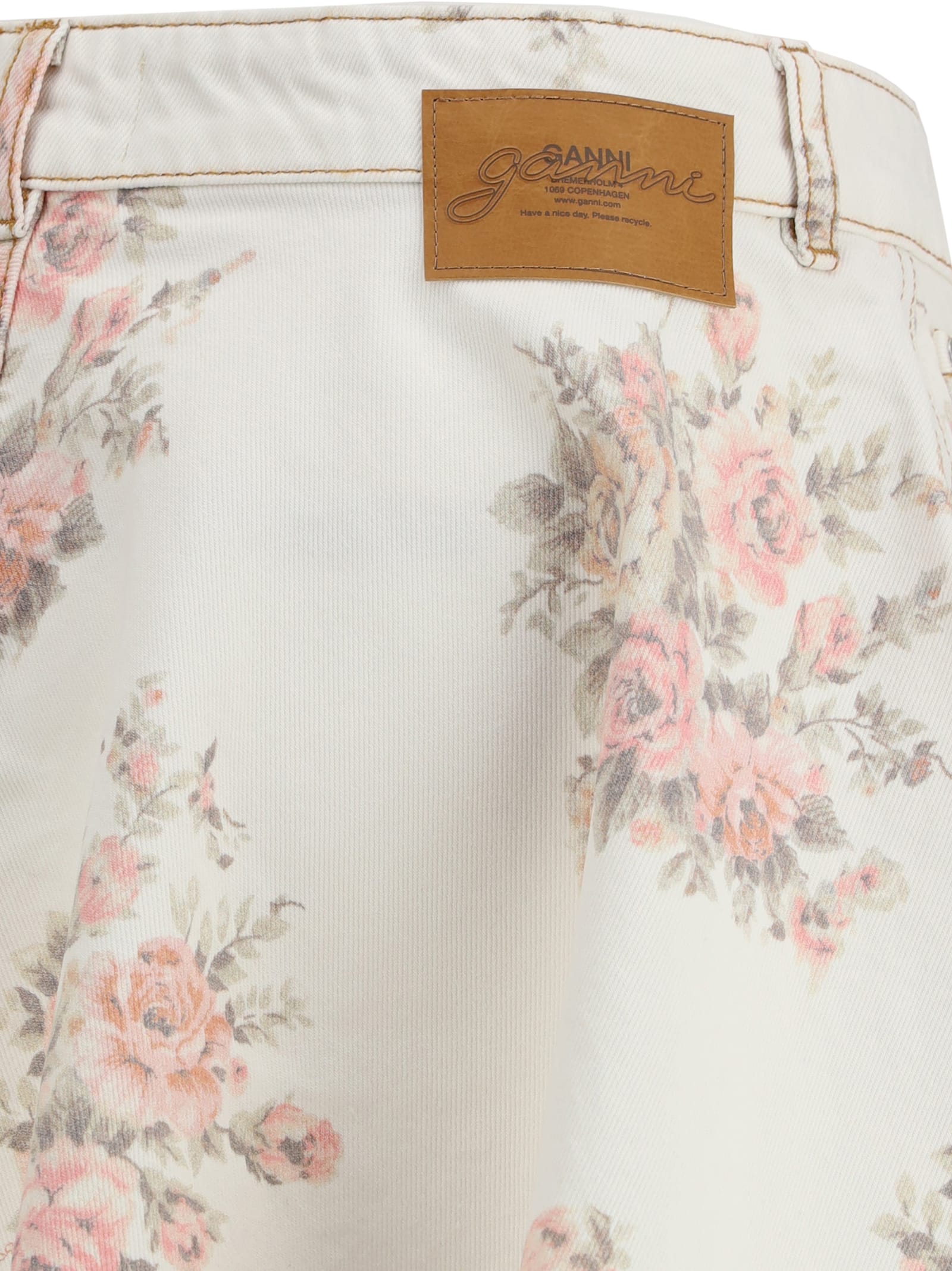 Ganni Floral Print Denim Miniskirt In Multi