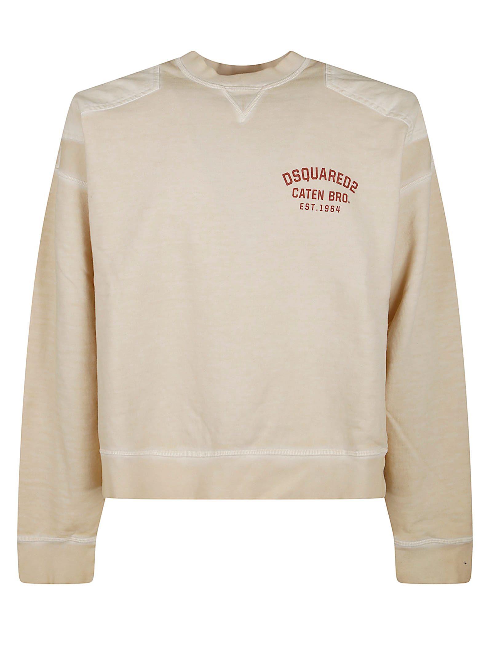 Dsquared2 Oversized Crewneck Cotton Sweatshirt Patches In Neutral