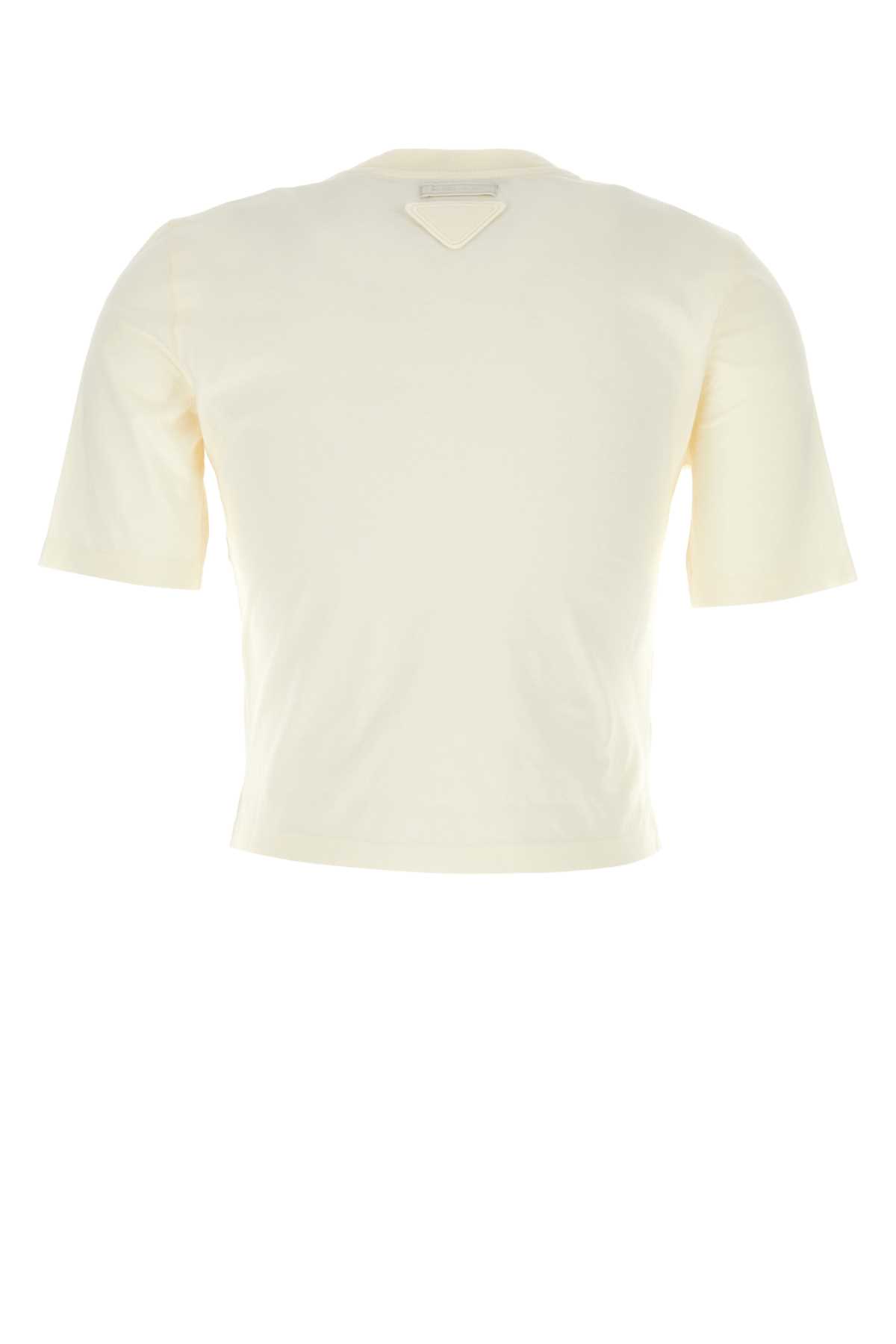 Shop Prada Cream Cotton T-shirt In Avorio+granato