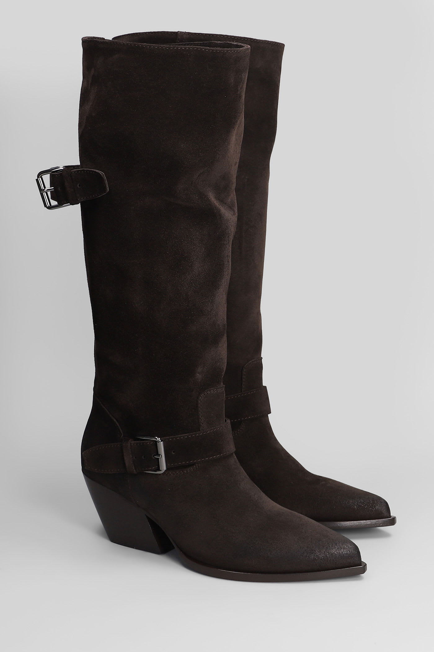 Elena Iachi 65mm Buckle-detailing Knee-high Boots In Brown