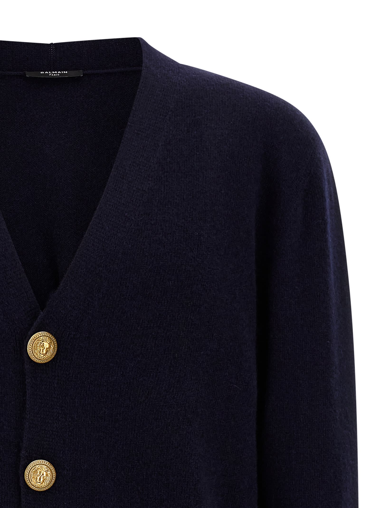 Balmain V-neck Blazer With Ribbed Cuffs And Hem In Blue
