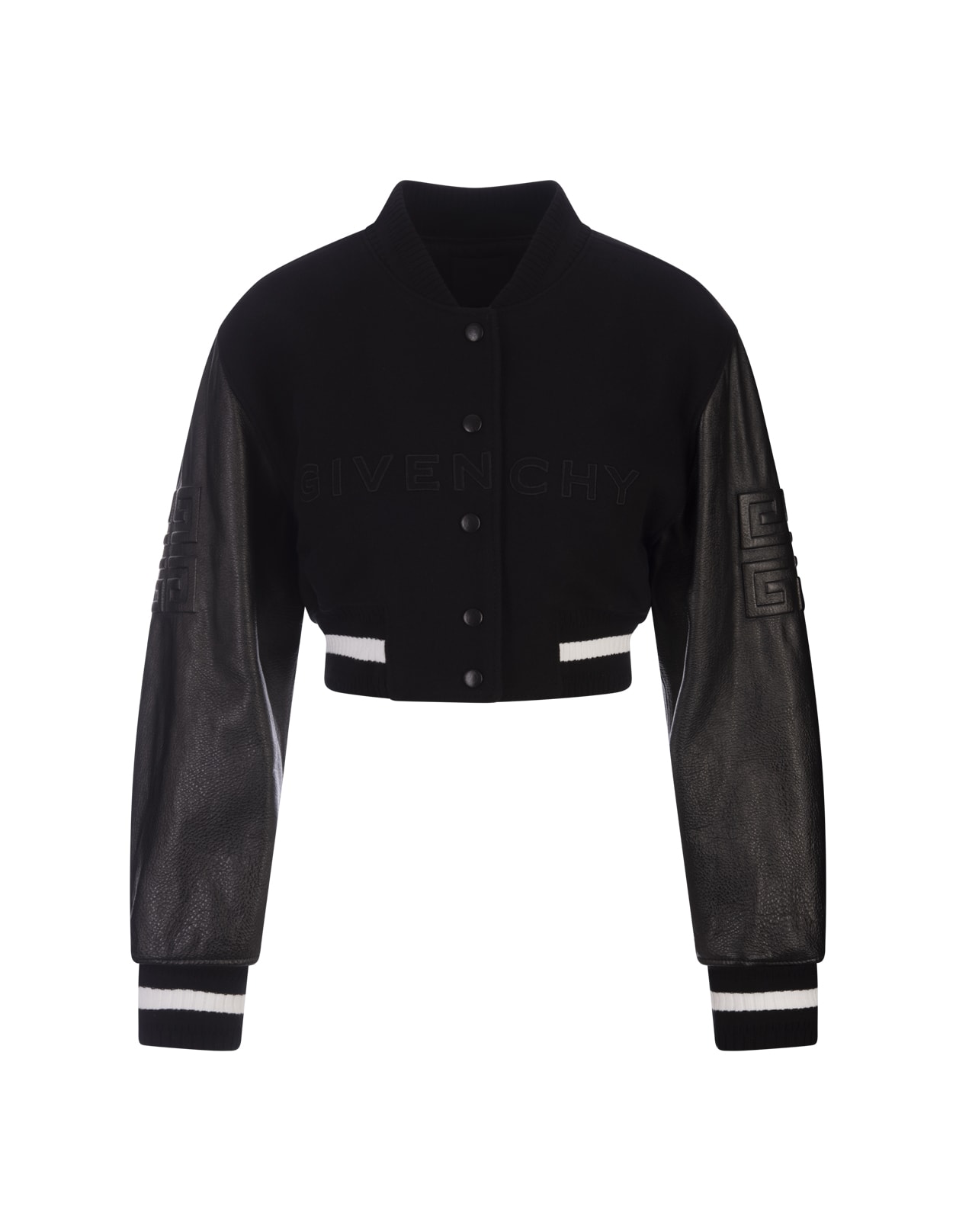 Shop Givenchy Black  Short Bomber Jacket In Wool And Leather