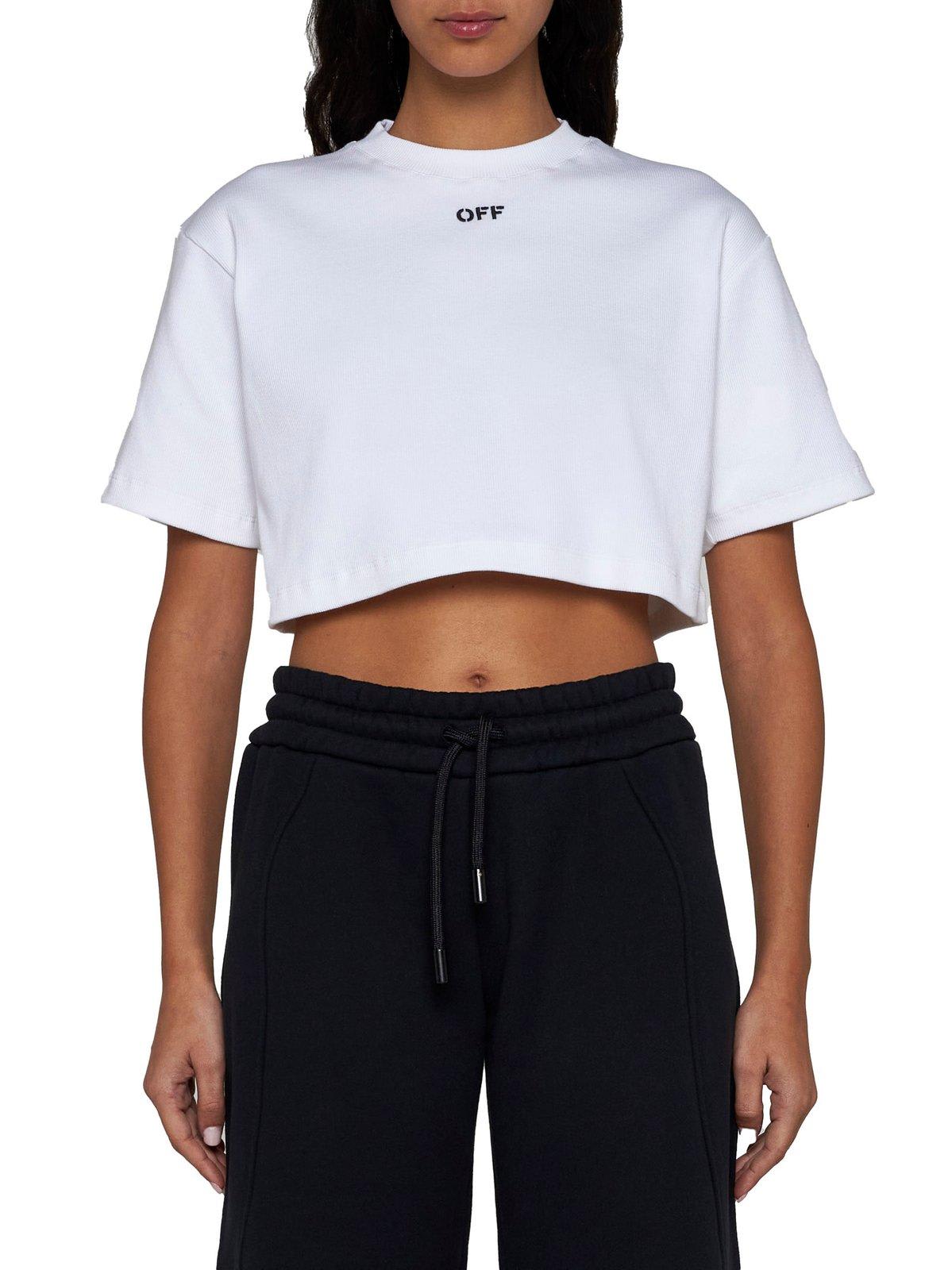 Shop Off-white Off-stamp Crewneck Cropped T-shirt In White