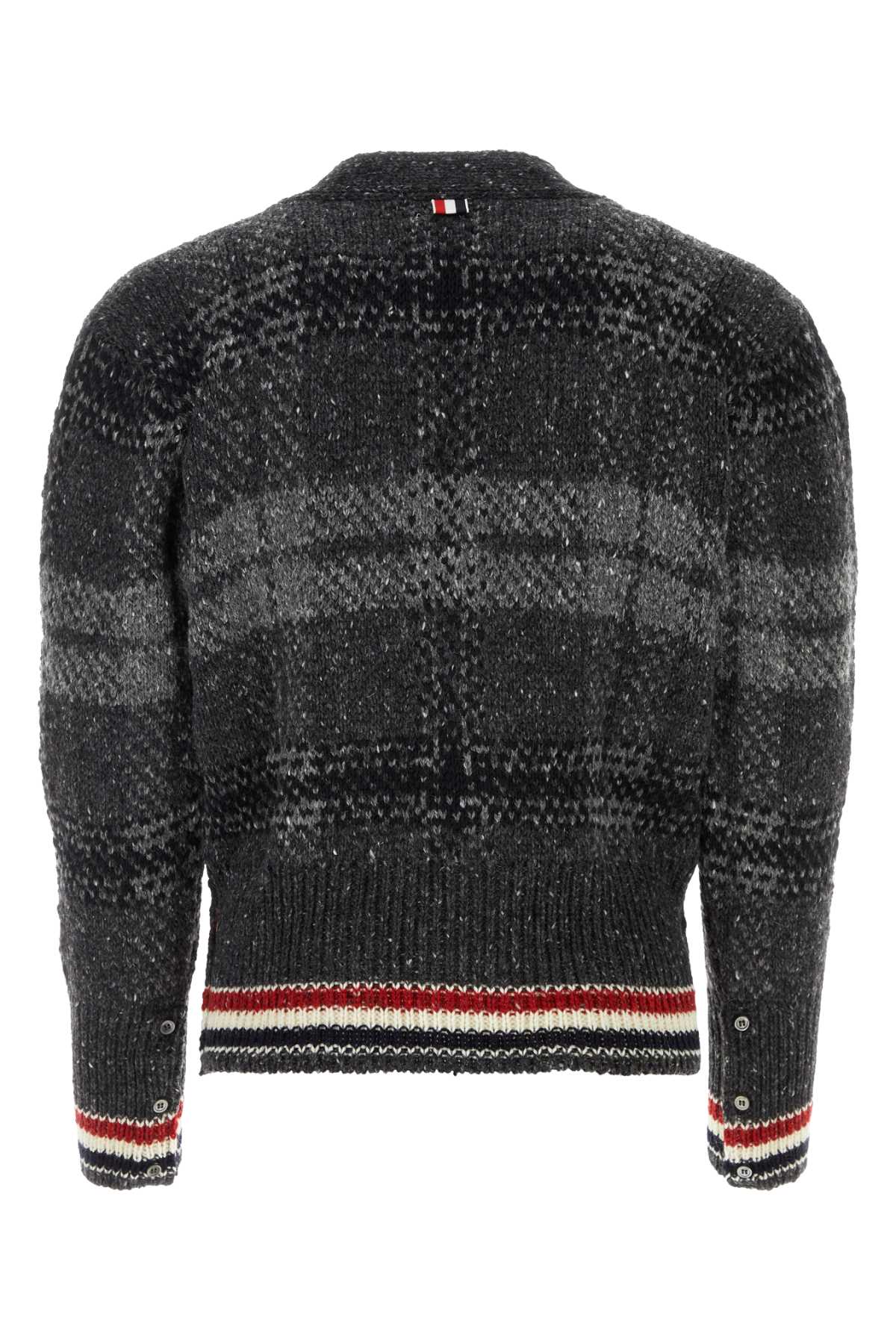 Thom Browne Embroidered Wool Blend Cardigan In Darkgrey