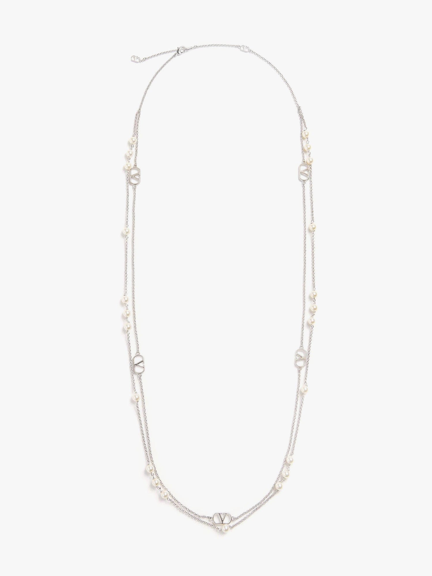 Valentino Vlogo Signature Metal Necklace With Pearls In Silver