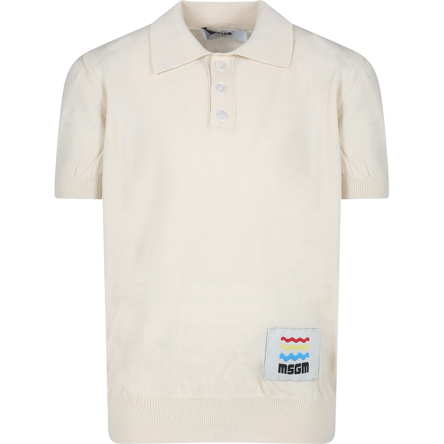 Shop Msgm Ivory Polo Shirt For Boy With Logo