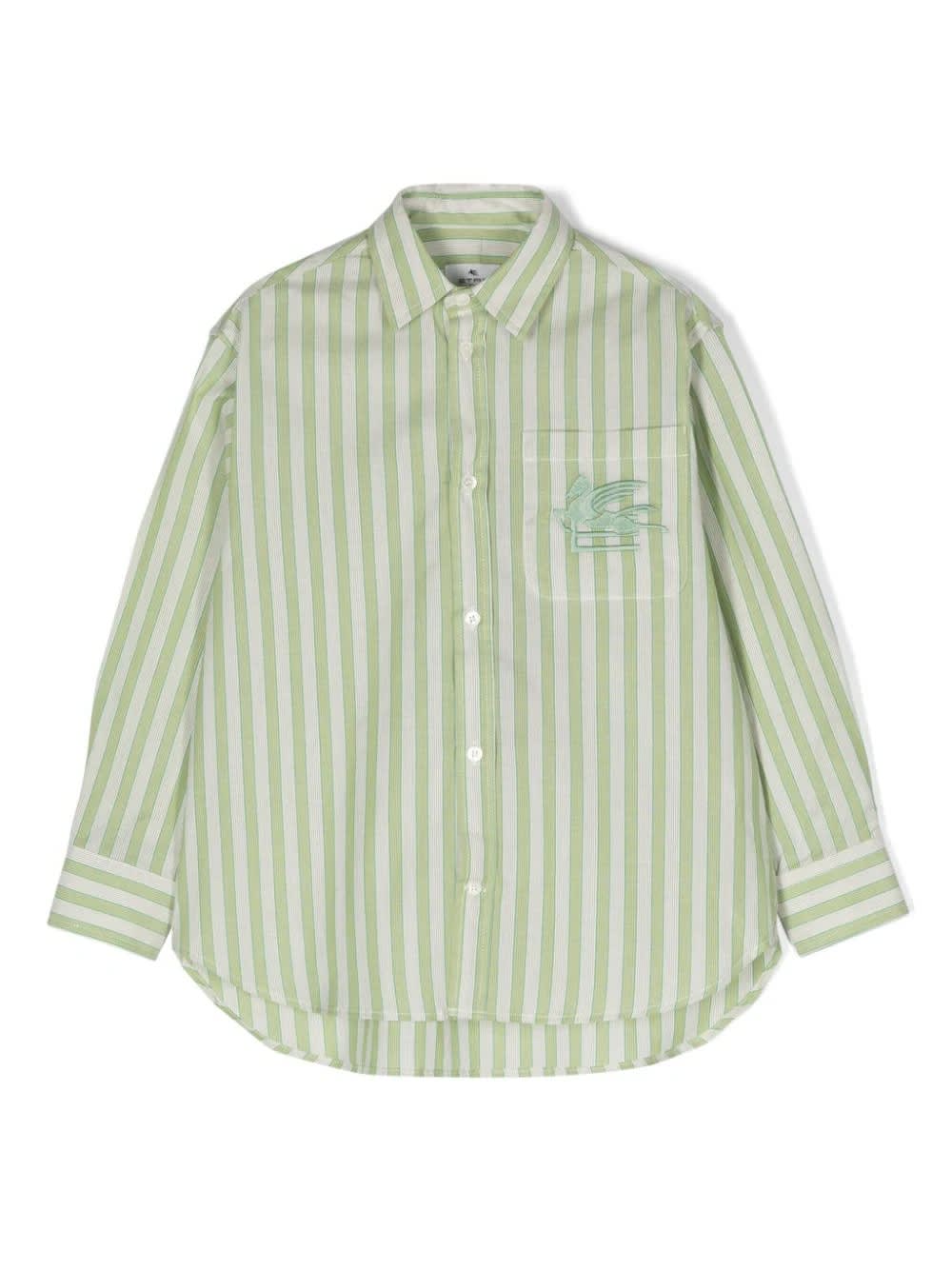 Shop Etro Green Striped Shirt With Logo