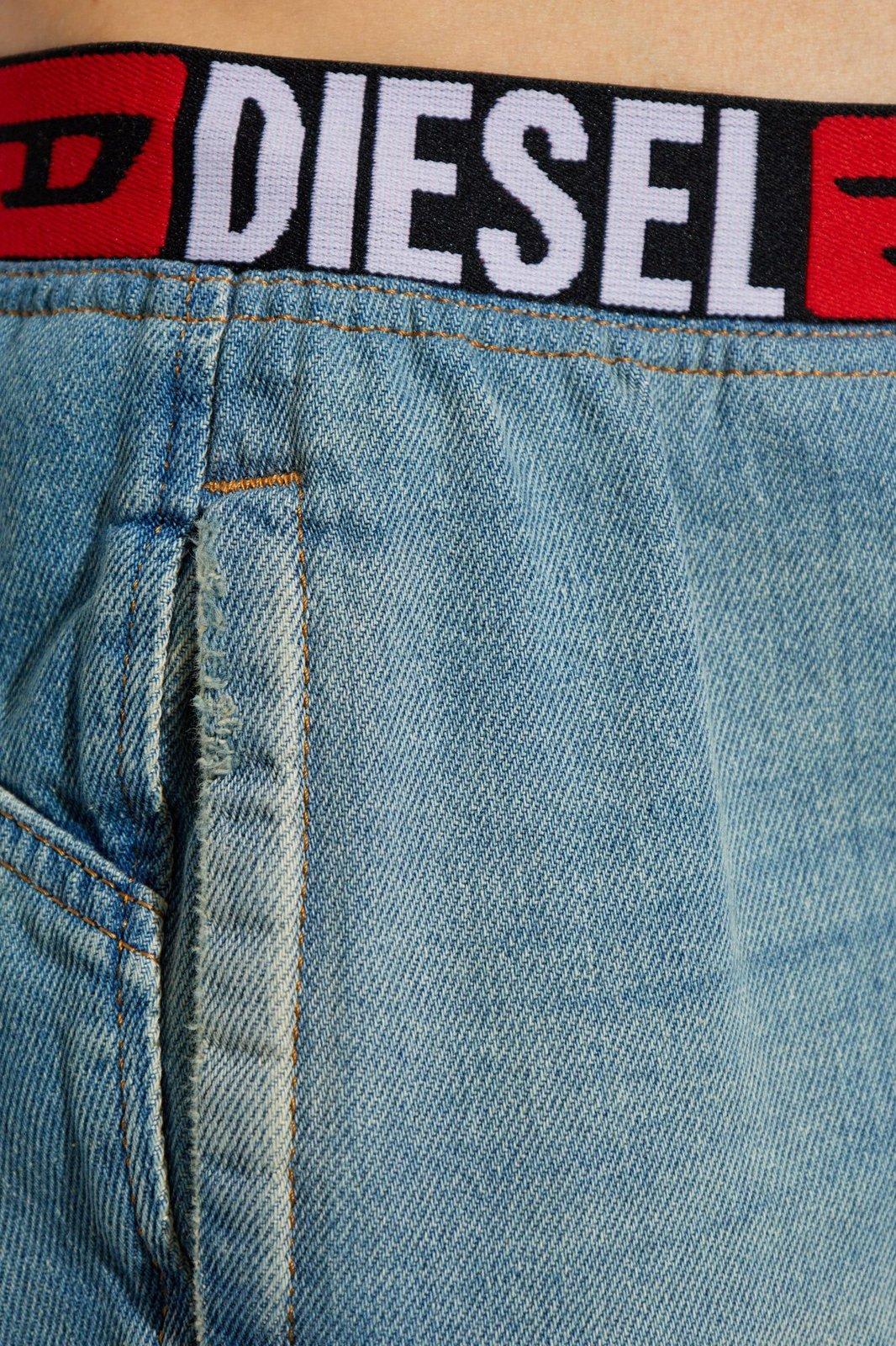 Shop Diesel Logo-waistband Bootcut Jeans In Blue