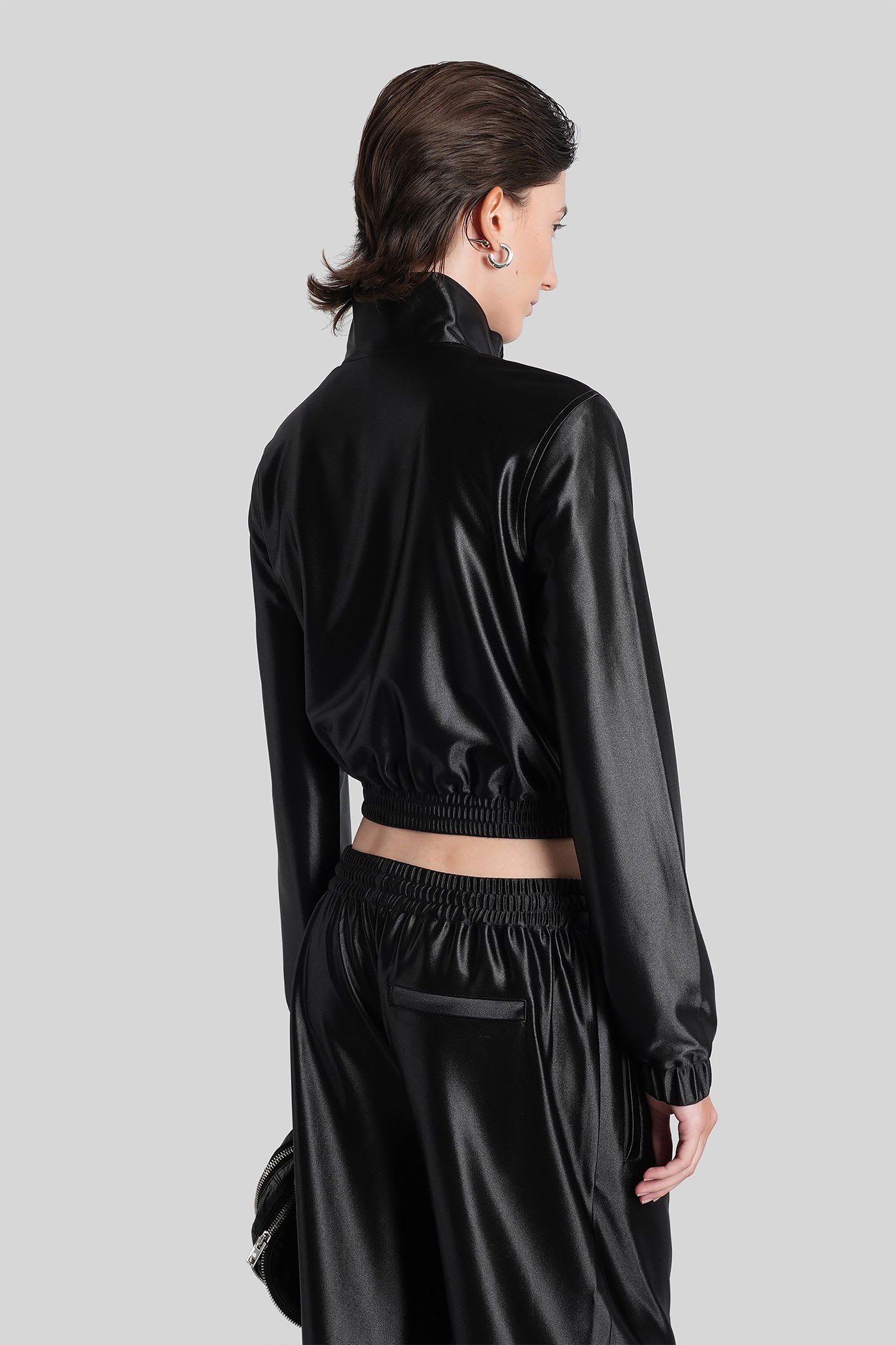 Alexander Wang Shrunken Zip-up Jacket Sweatshirts Black In Black