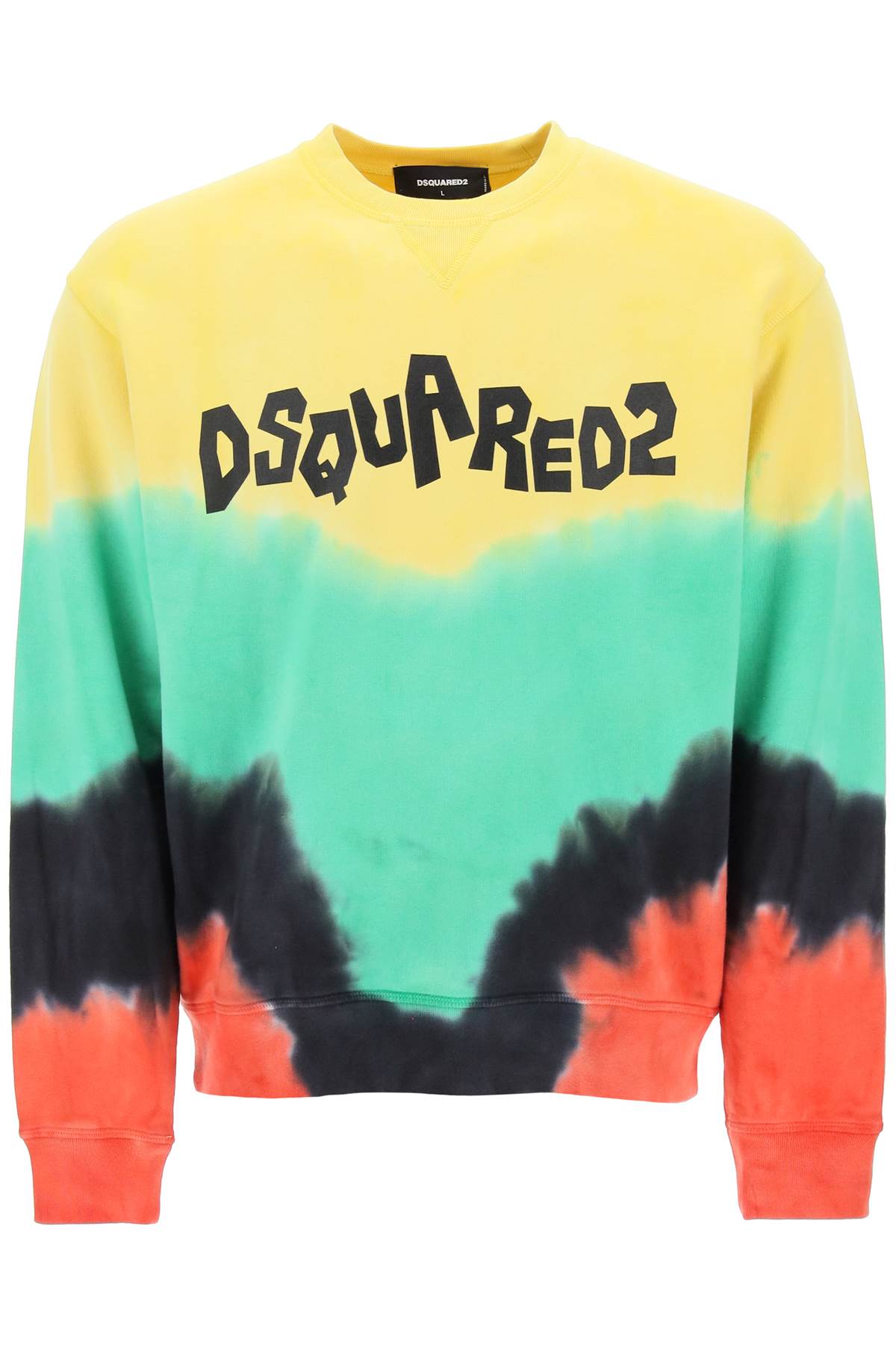 Dsquared2 Tie-dye Crew-neck Sweatshirt With Logo Print In Yellow Green Black Red (yellow)