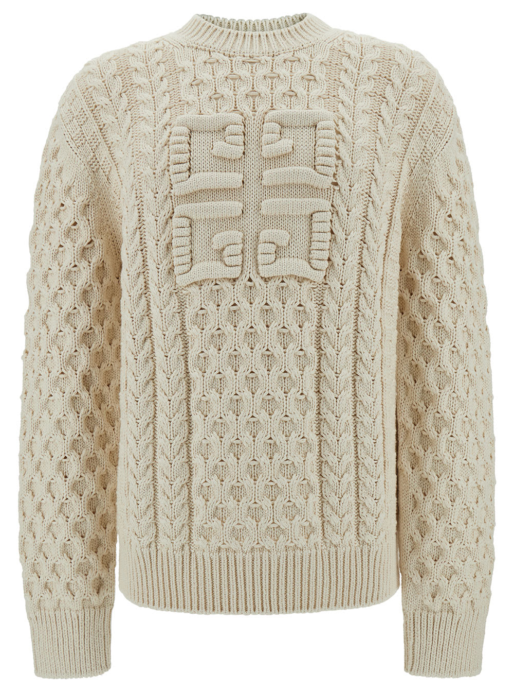 Givenchy Oversized Ivory Jumper With 4g Logo In Cotton Blend Man In Beige