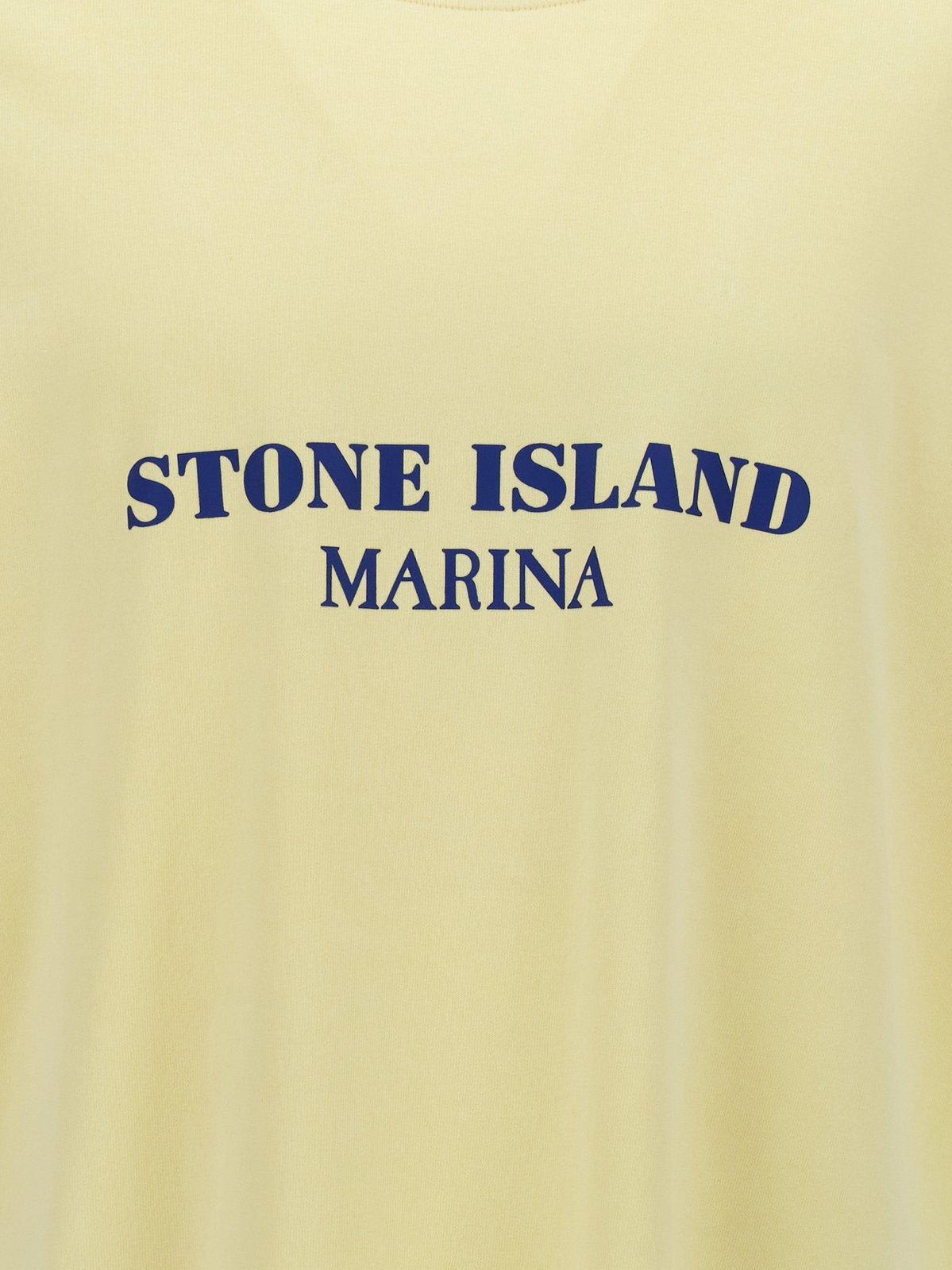 Shop Stone Island Logo Printed Crewneck T-shirt In White