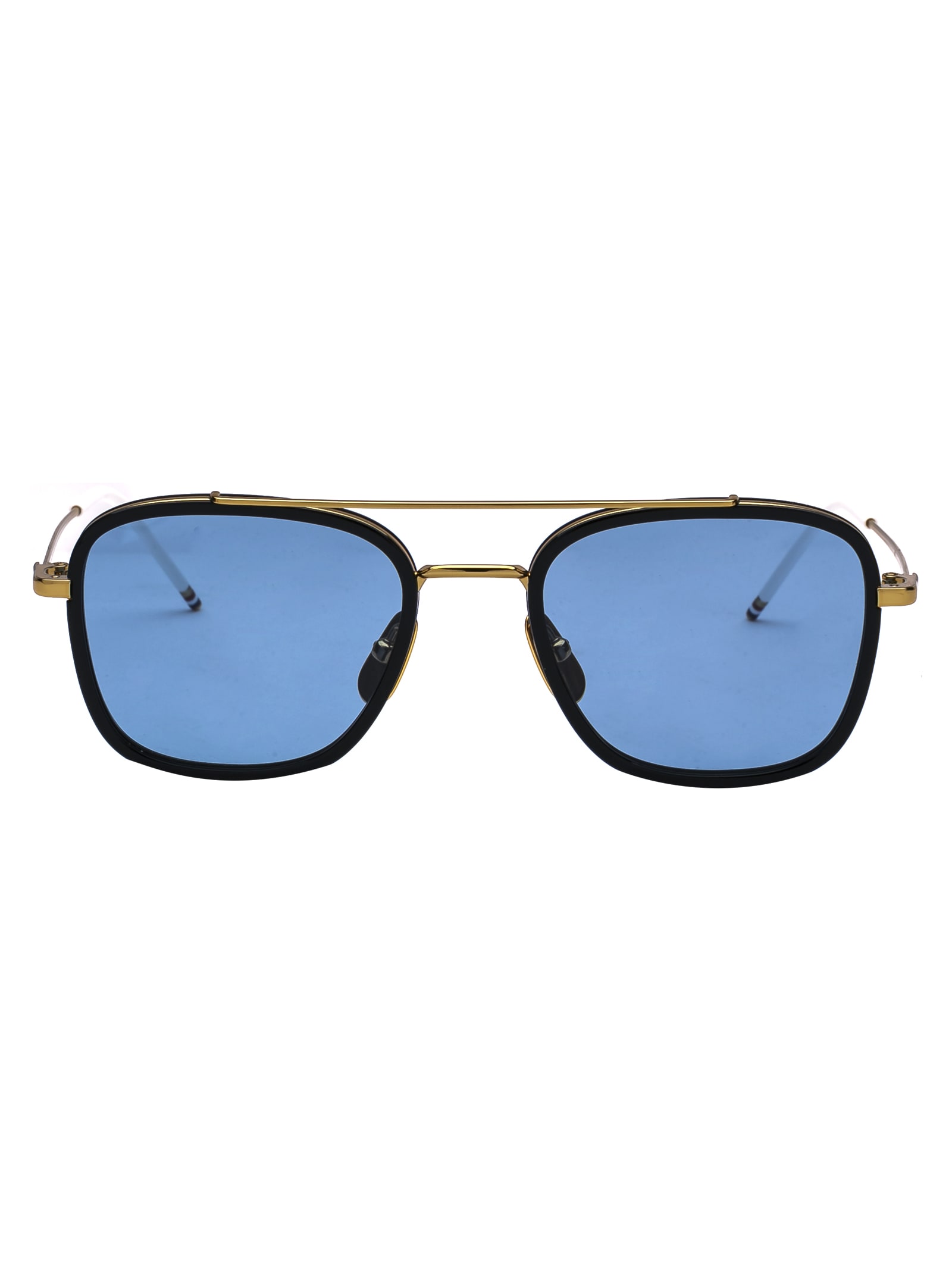Shop Thom Browne Tb-800 Sunglasses In Shiny 18k Gold - Navy W/ Dark Blue-ar