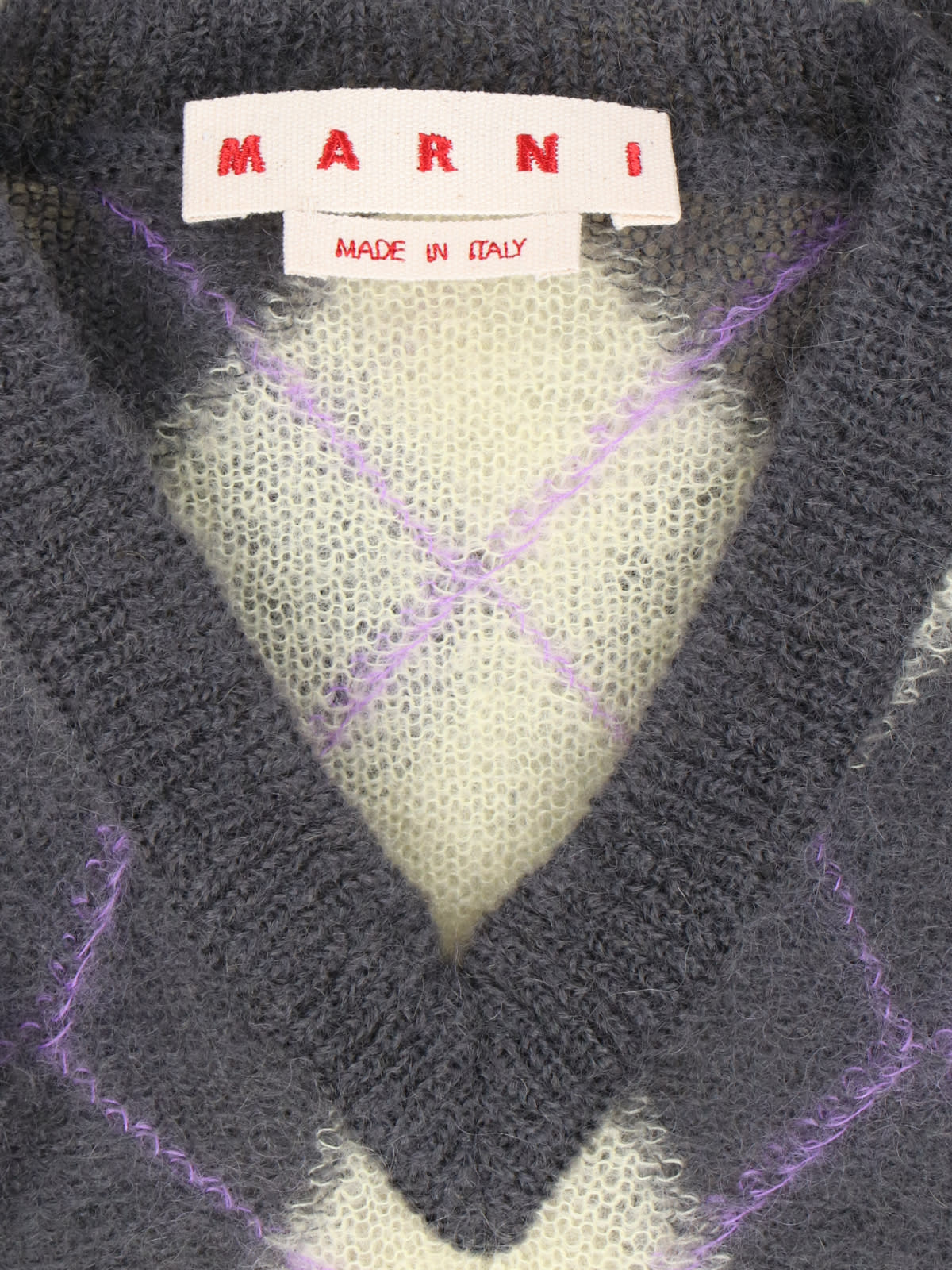 Marni Mens Endive Argyle-pattern V-neck Wool-blend Jumper In Crema