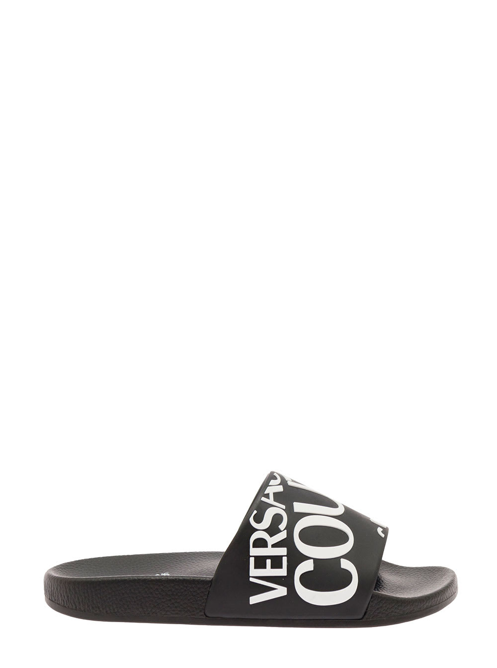 Versace Black Slide Sandals In Rubber With Contrasting Logo Versace