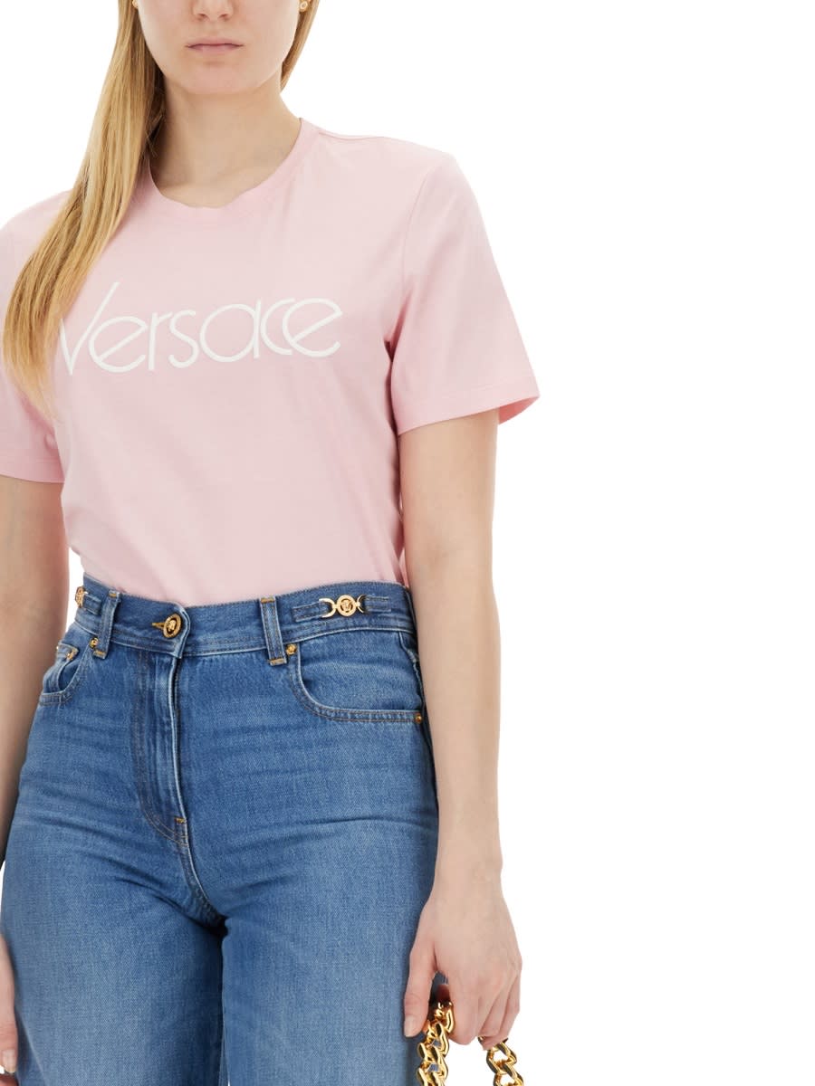 Shop Versace T-shirt With 1978 Re-edition Logo In Pink