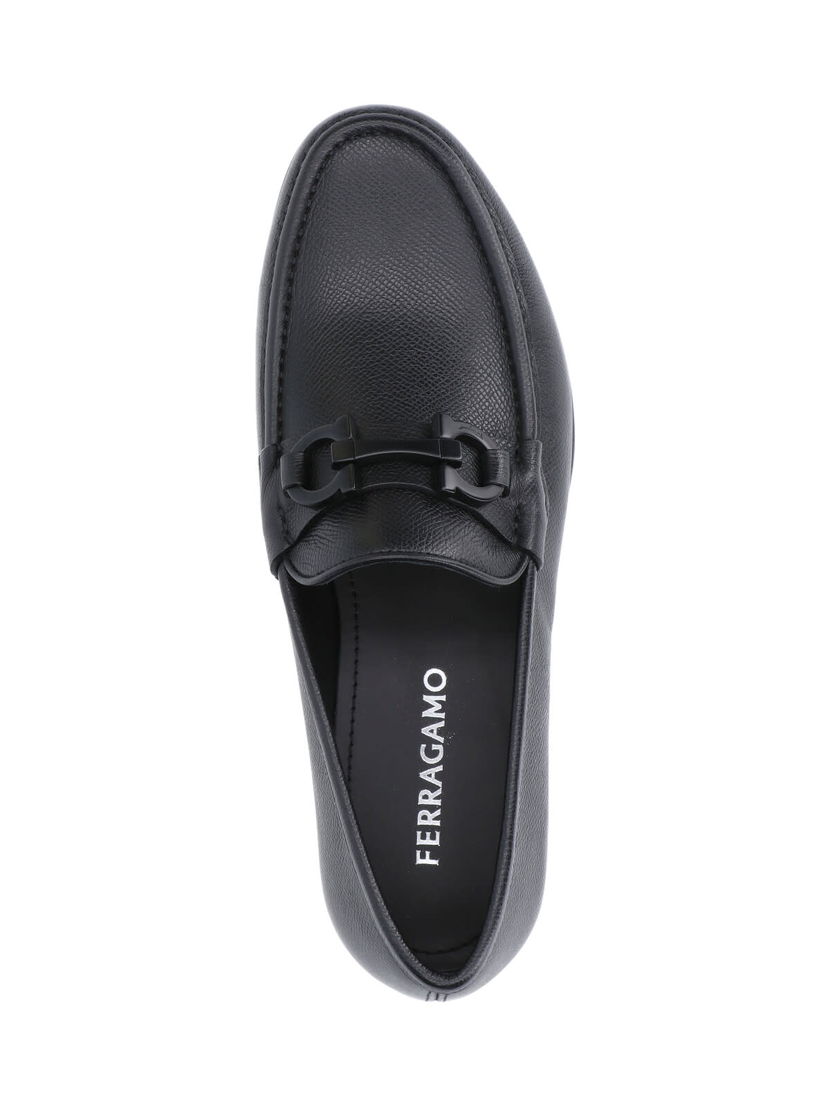 Ferragamo Black Leather Loafers With Tone-on-tone Logo Buckle In Black