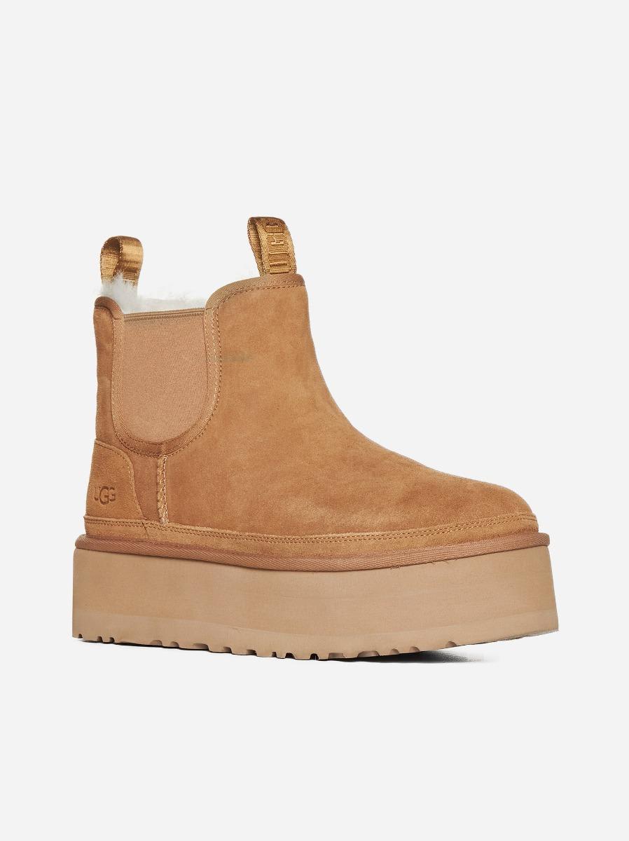 Shop Ugg Neumel Platform Suede Chelsea Boots In Beige