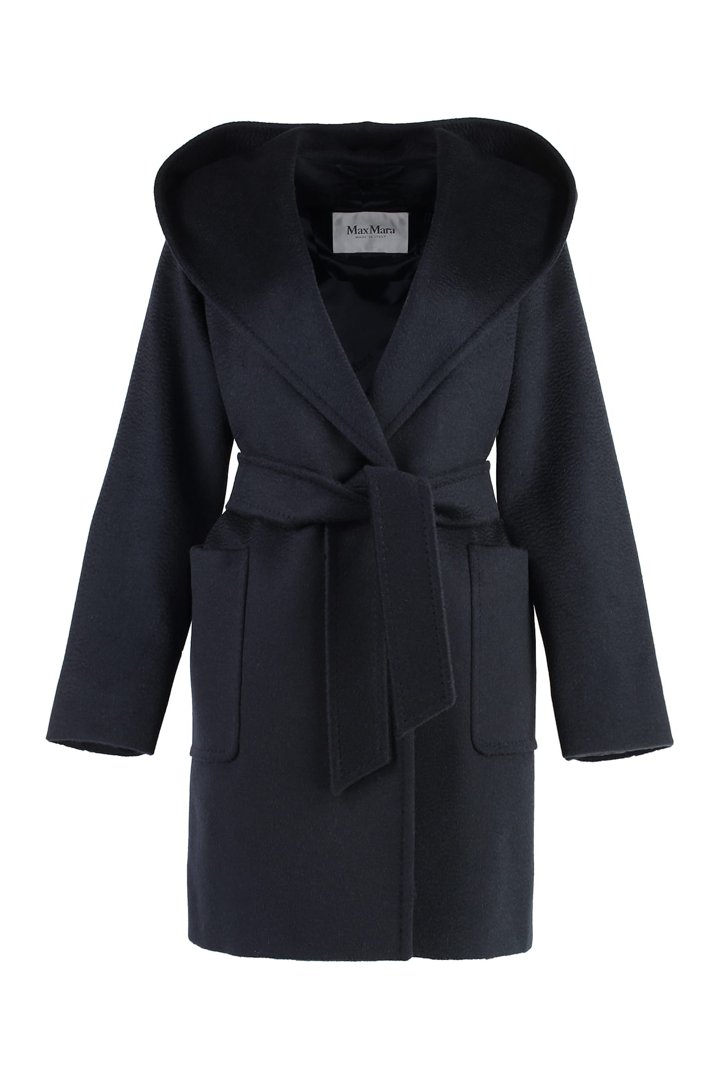 Shop Max Mara Rialto Hooded Camelwool Coat In Blue