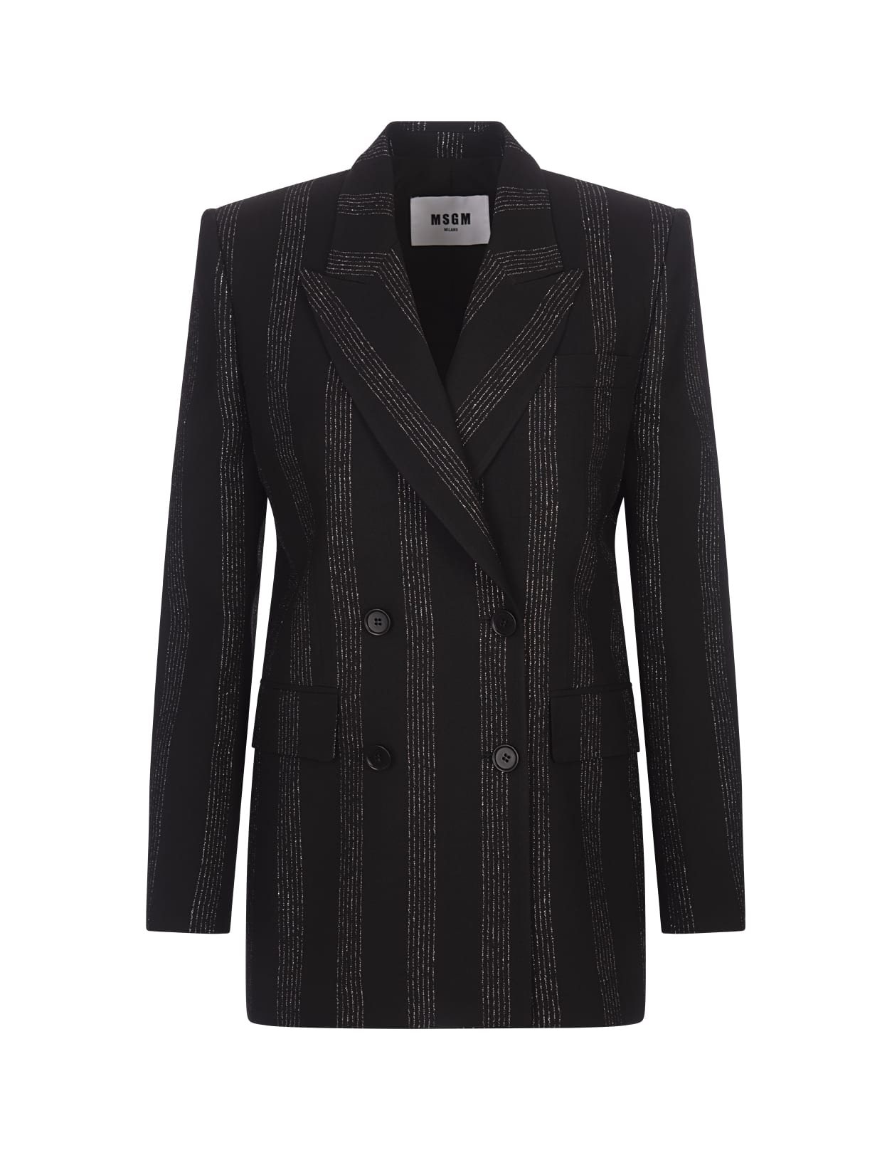 Shop Msgm Black Lurex Pinstripe Tailoring Jacket