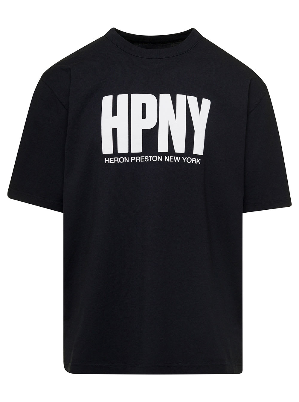 HERON PRESTON Black T-shirt With Contrasting Logo Print In Cotton Man
