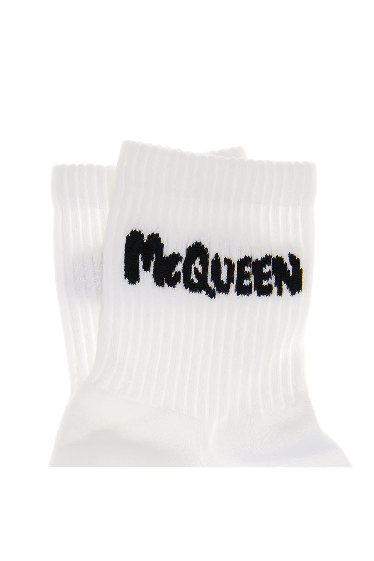 Shop Alexander Mcqueen White Stretch Cotton Blend Socks In 9060