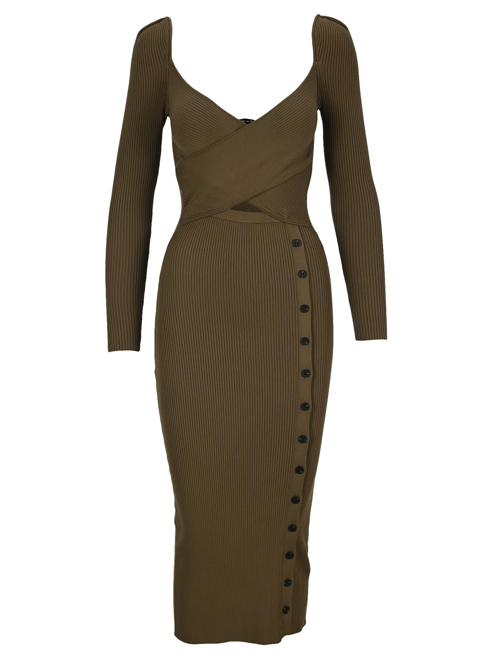 Self-portrait Self Portrait Khaki Cut Out Knit Midi Dress In Olive Self-portrait Self Portrait Khaki Cut Out Knit Midi Dress In Olive