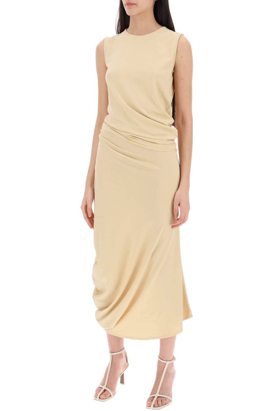Shop Lemaire Sleeveless Draped Crepe Maxi Dress In Soft Sand