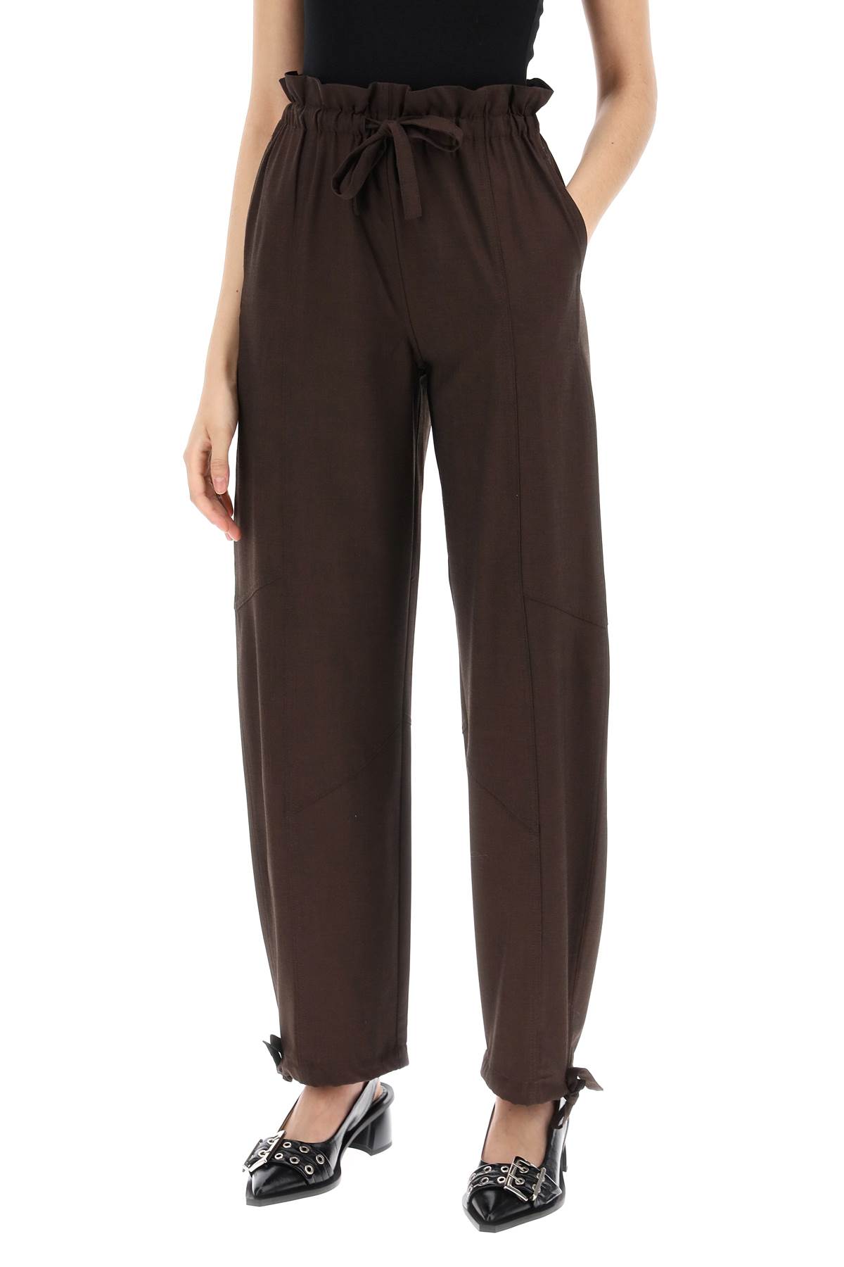 Shop Ganni Drapey Pants In Lenz In Mole (brown)