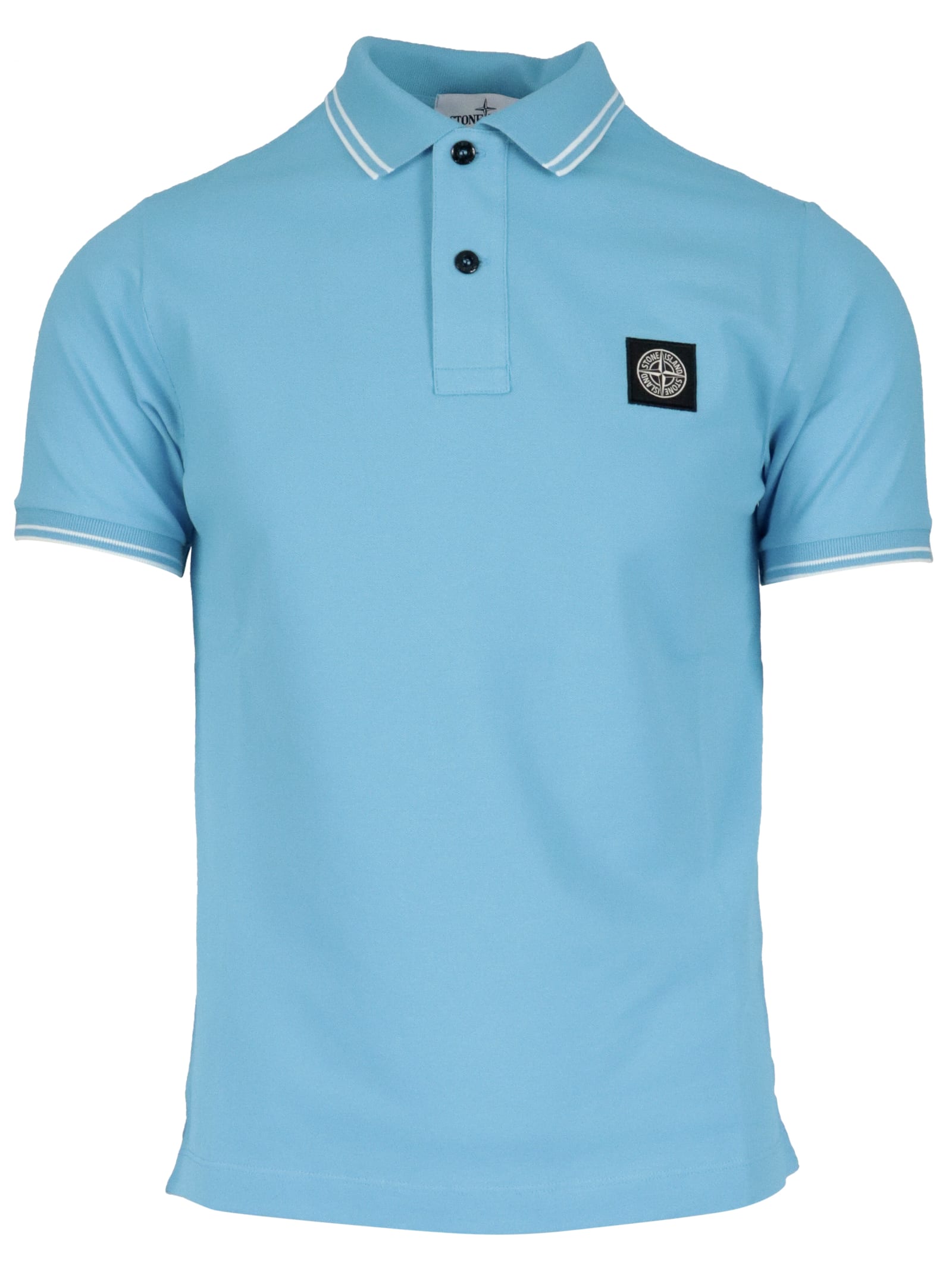 Stone Island Light Blue Polo Shirt In Stretch Piqué With Logo ModeSens