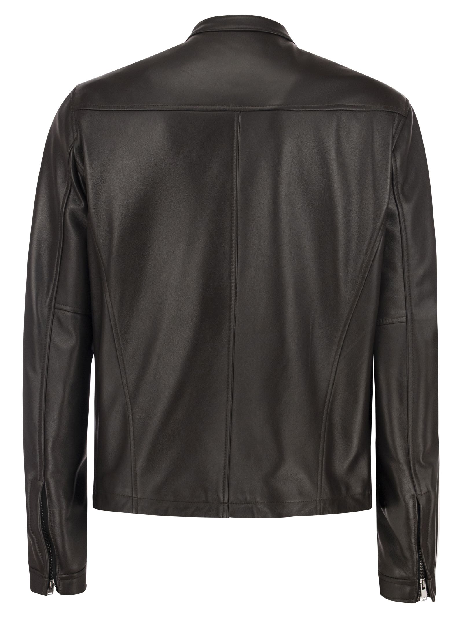 Shop Tagliatore Lambskin Jacket In Dark Brown