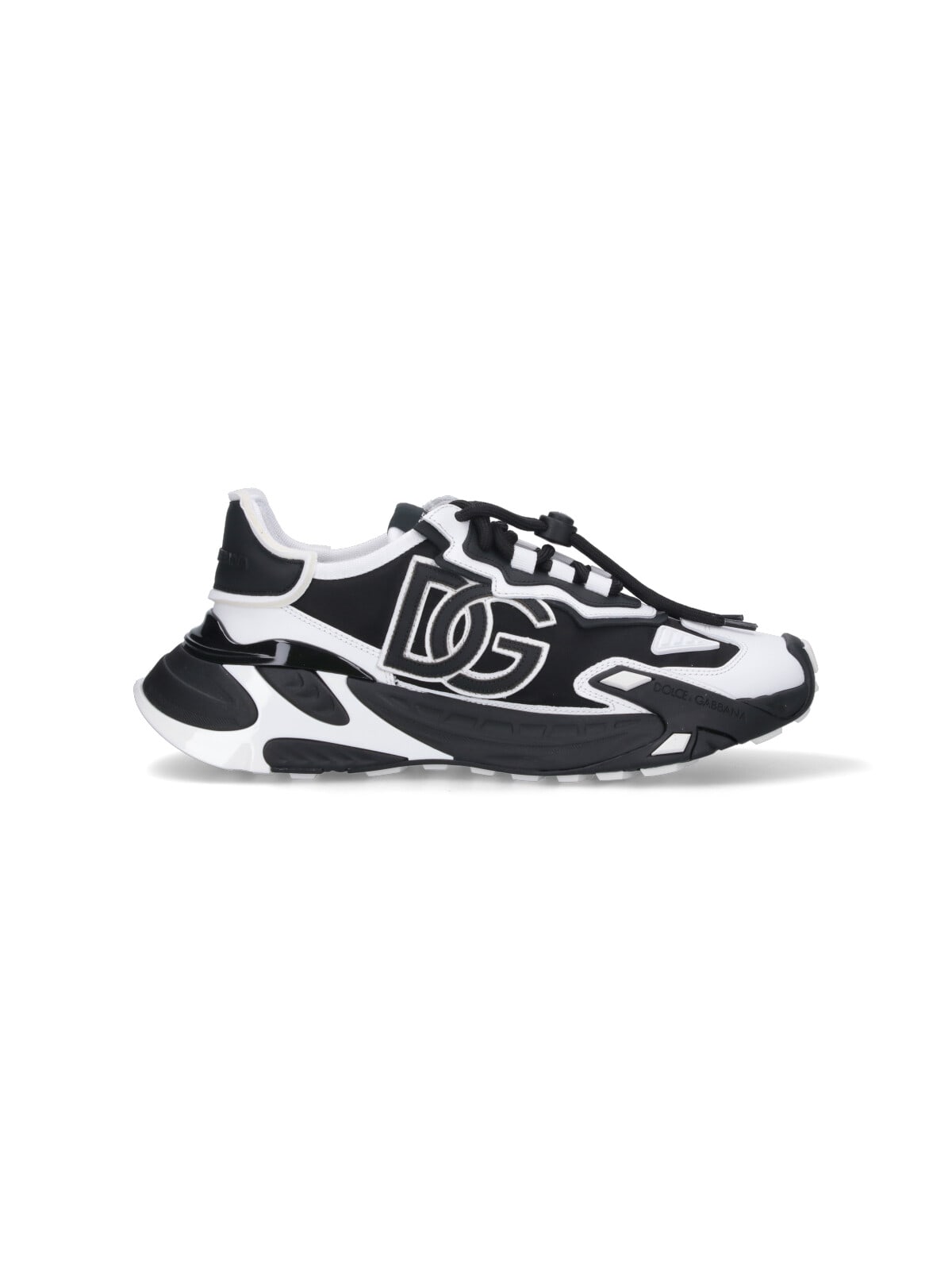 Dolce & Gabbana Panelled Leather Sneakers With Iconic Logo Patch In Black