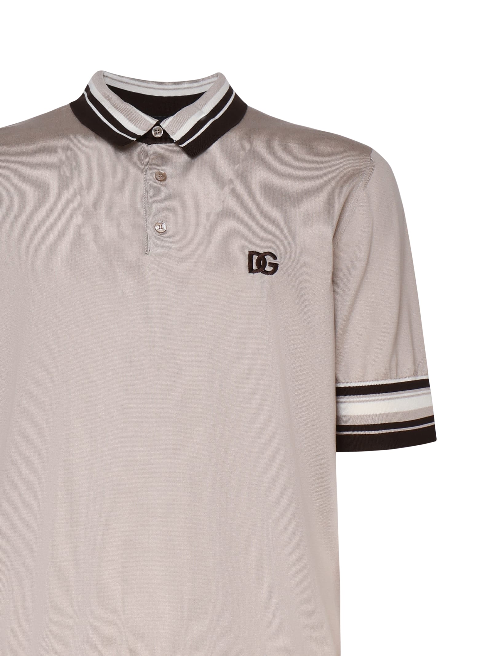 Shop Dolce & Gabbana Polo Shirt With Logo On The Chest In Grey