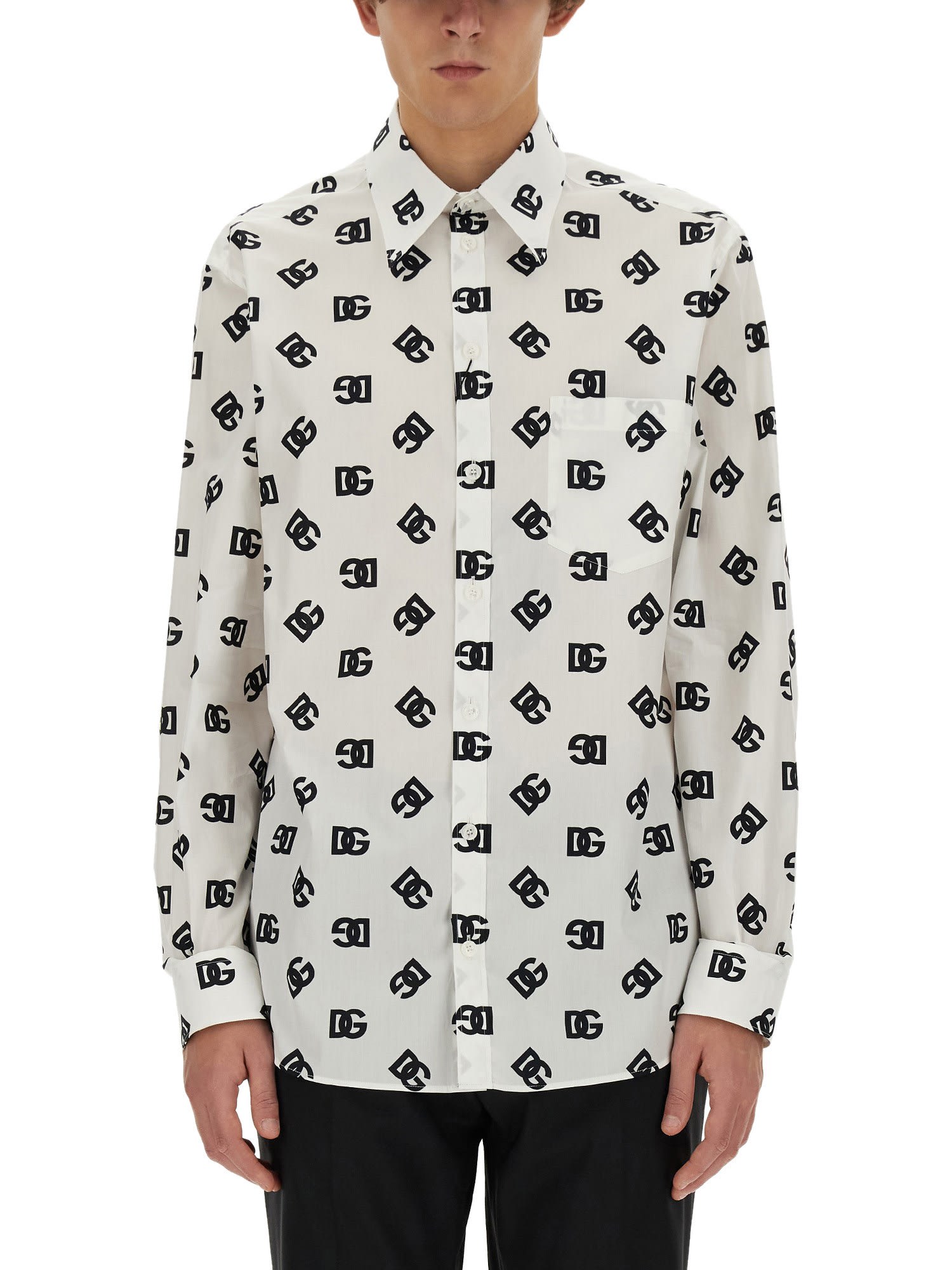 Shop Dolce & Gabbana Dg Logo Shirt All Over In White