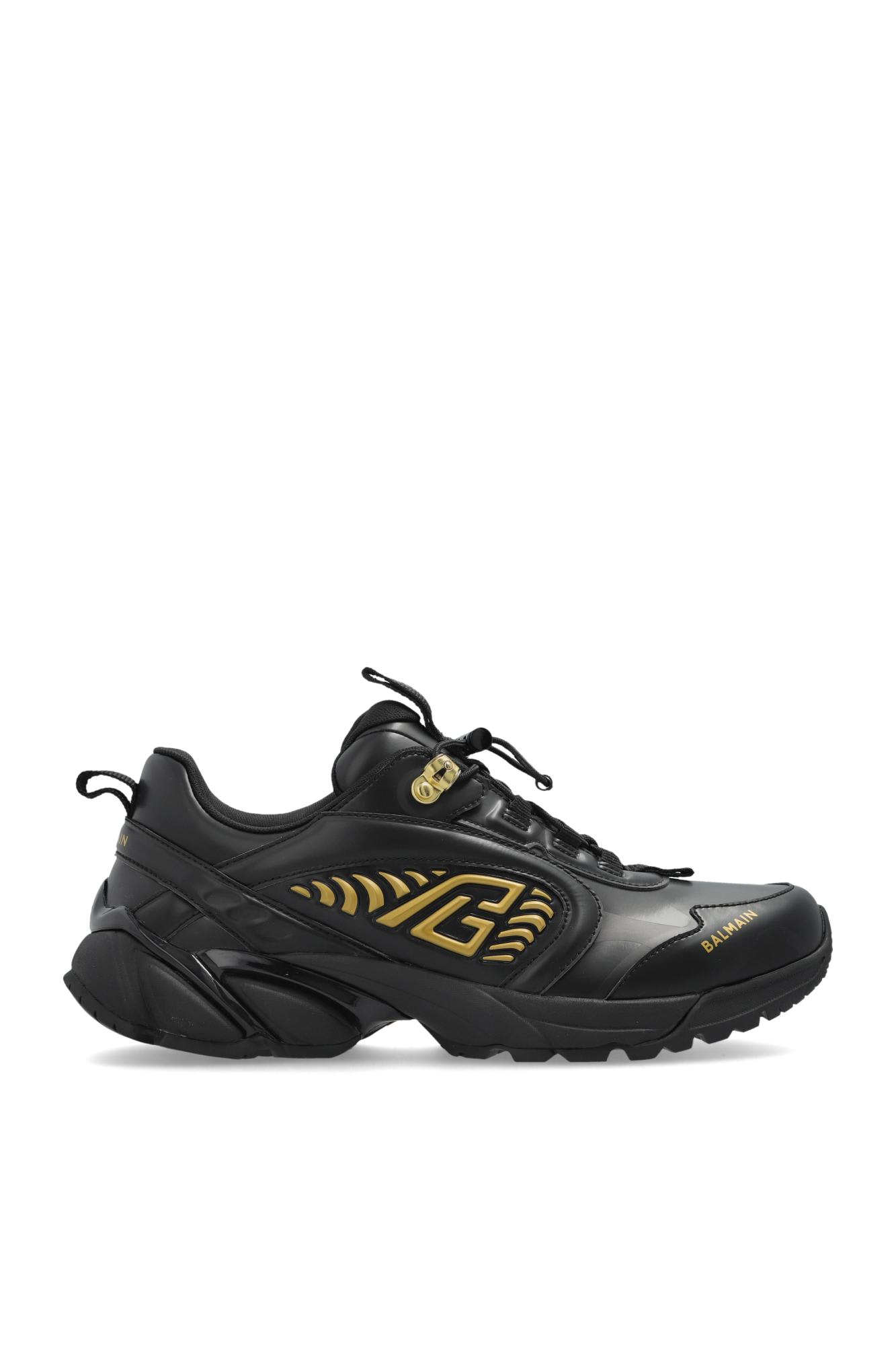 Balmain Cosmic Dust Glazed Leather Trainers In Black