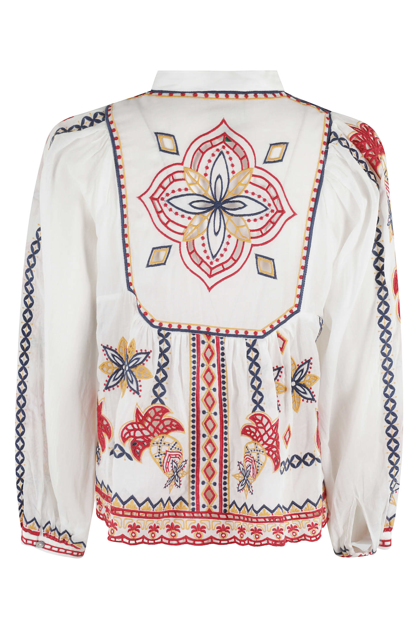 Farm Rio Womens Marys Tiles Embroidered Cotton-poplin Blouse Marys Tiles Off-white In Marys Tiles Off White