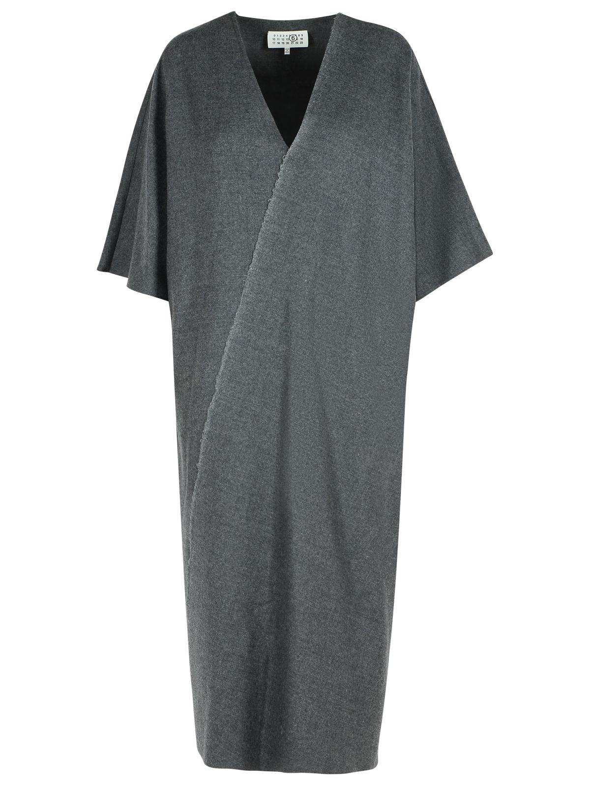 Mm6 Maison Margiela V-neckline Midi Dress Asymmetric Seam In Gray