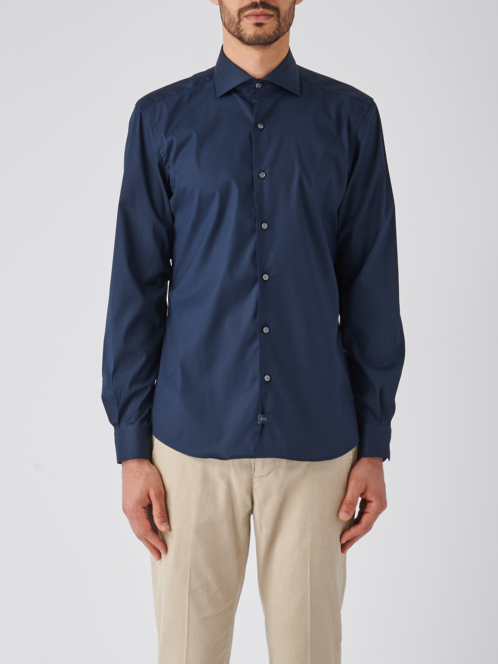 Shop Fay Camicia Collo Francese Stretch Shirt In Navy