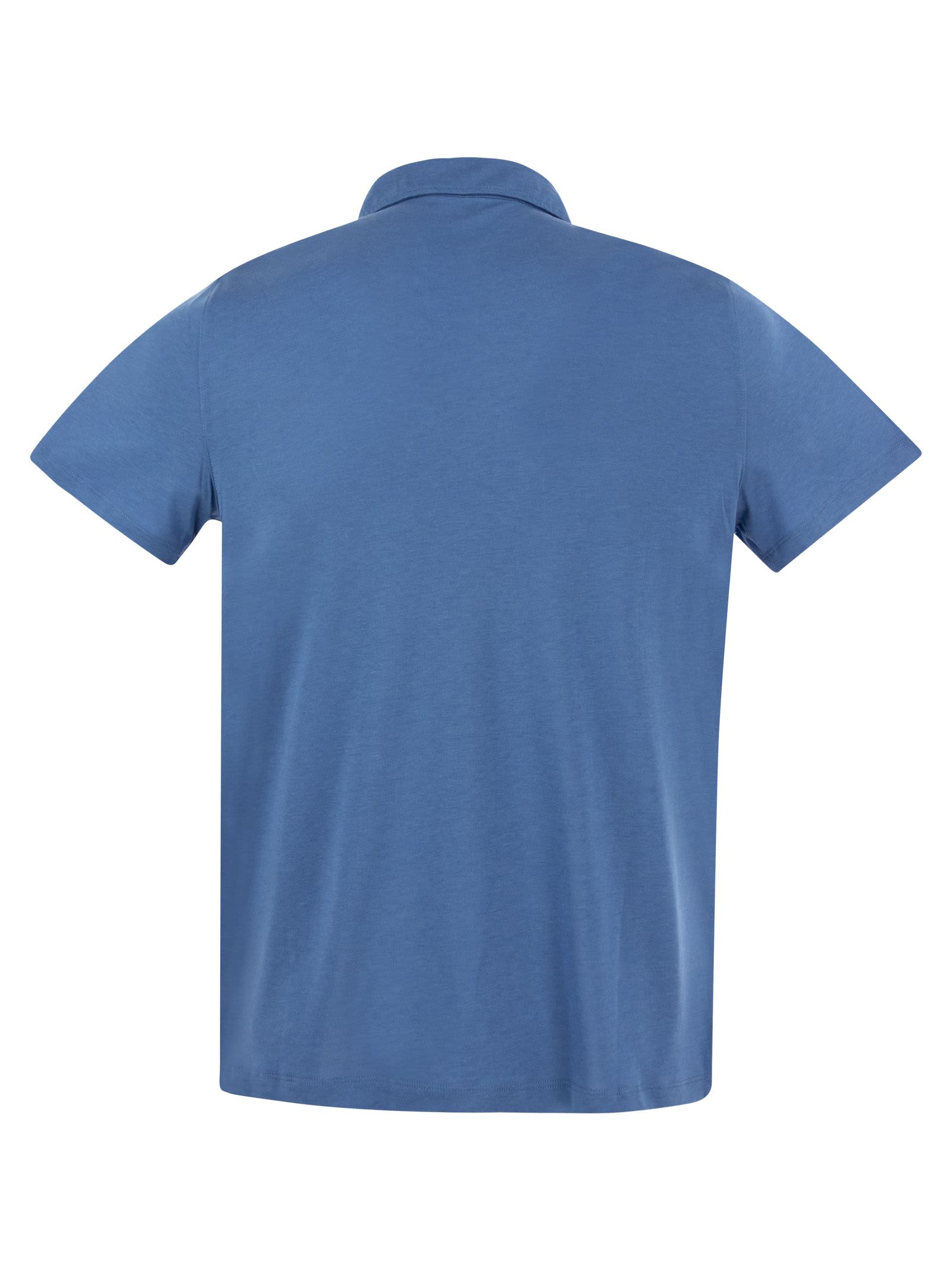 Shop Majestic Short-sleeved Polo Shirt In Lyocell And Cotton In Light Blue