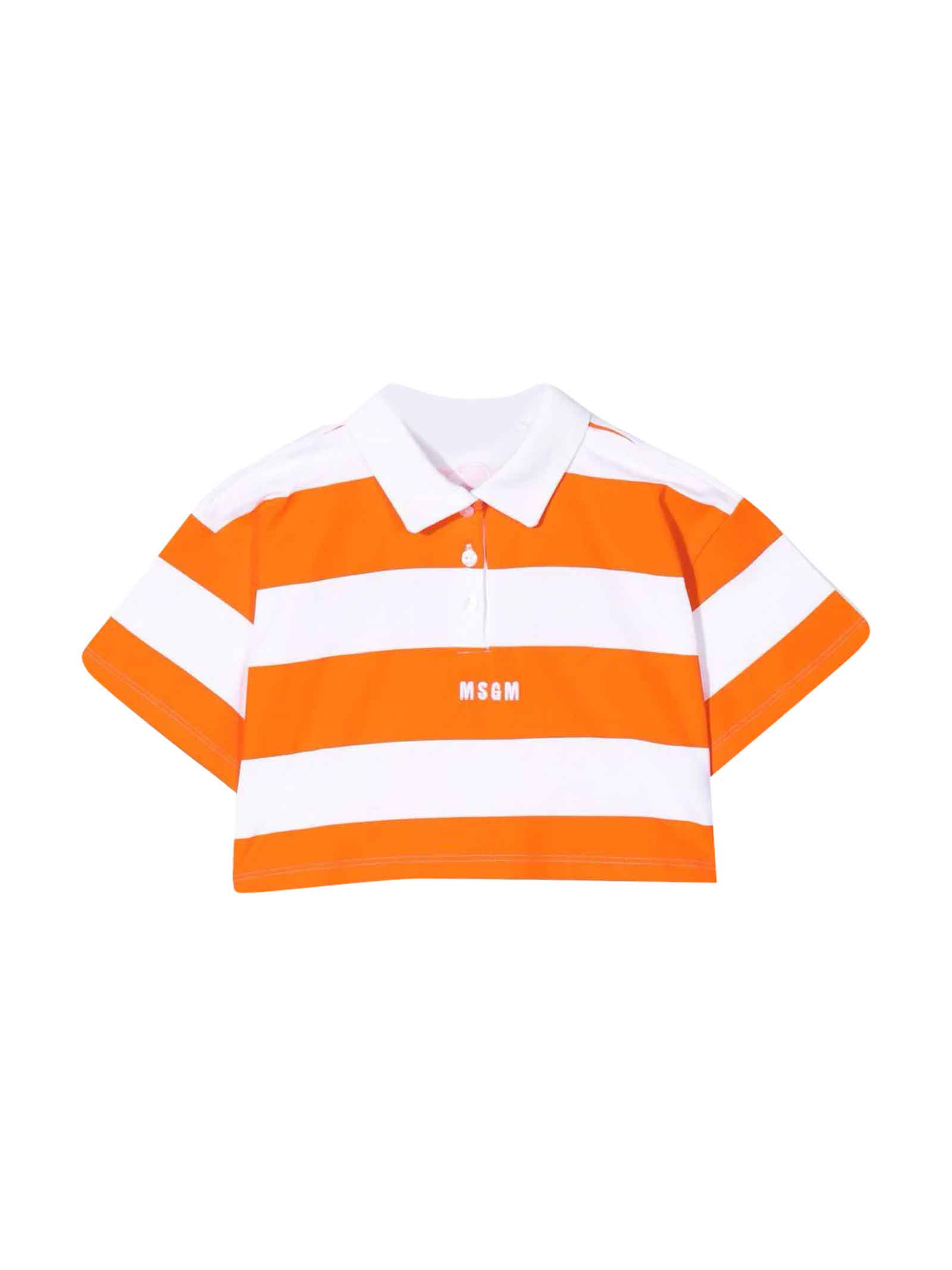MSGM White / Orange Polo Shirt Girl