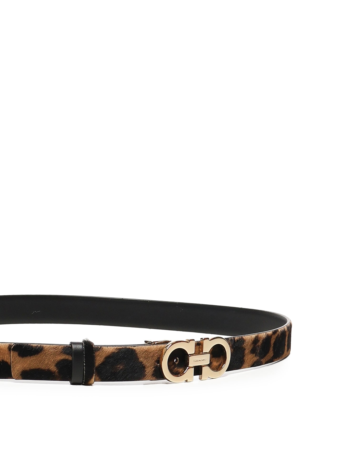Ferragamo Animal Print Gancini Belt In Brown