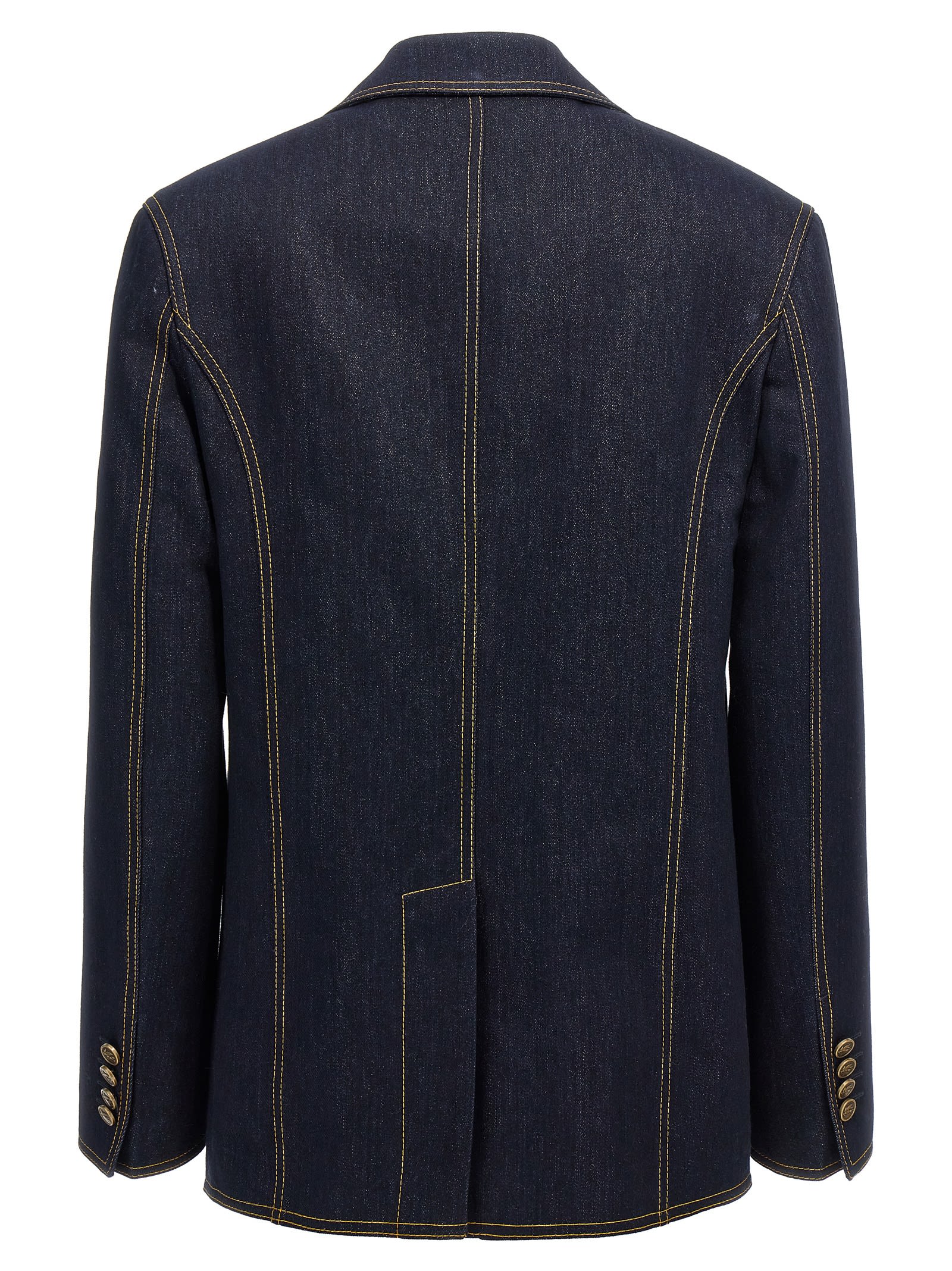 Etro Denim Blazer With Contrast Stitching And Front Pockets In Blue